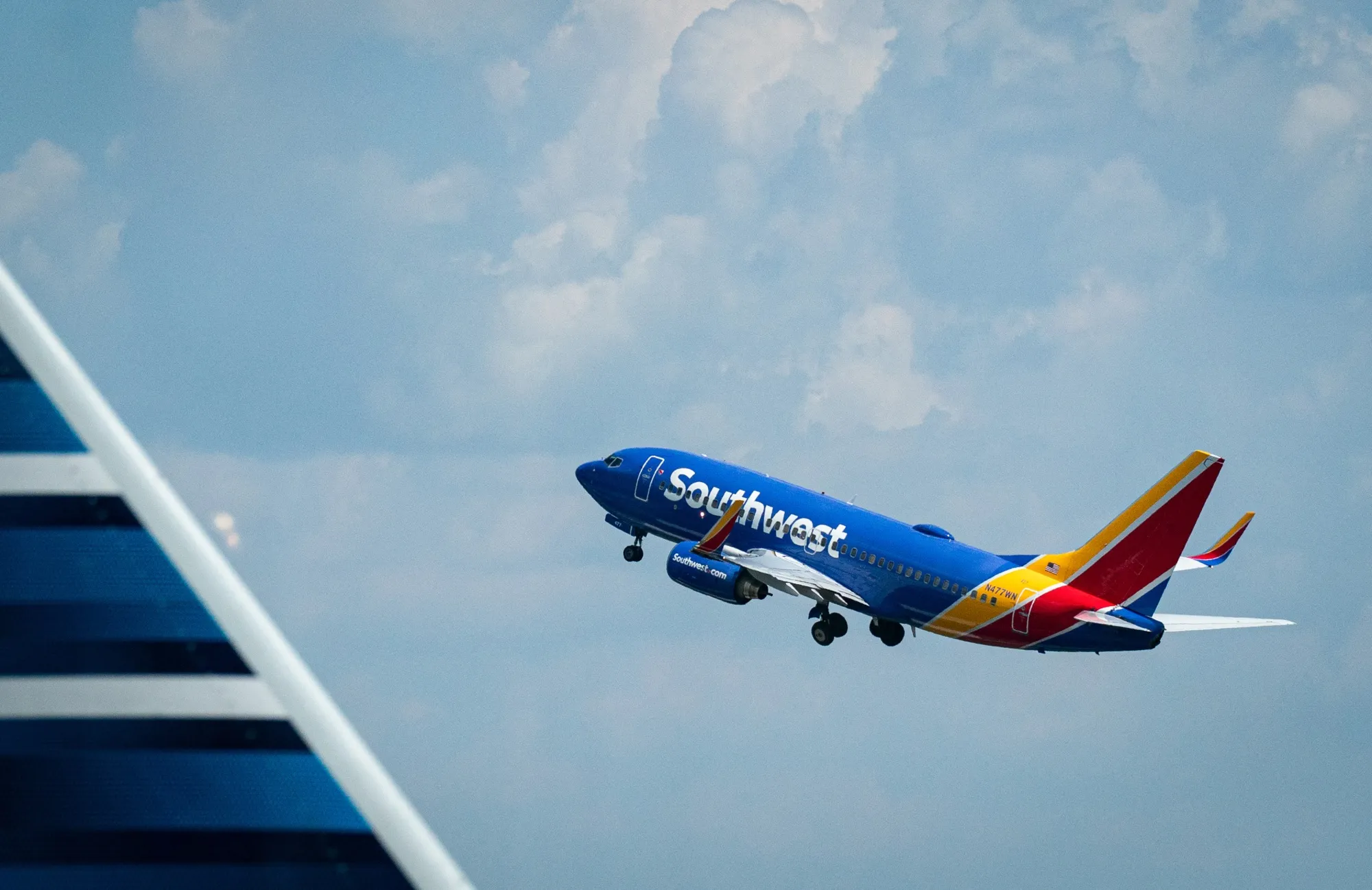 A Southwest Airlines plane takes off from Ronald Reagan Washington National Airport in Arlington, Virginia.