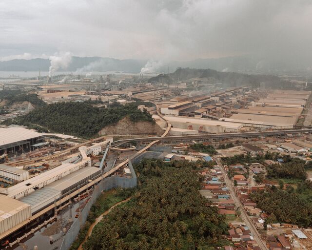 Aerial view of the gigantic Indonesia Morowali Industrial Park in Bahodopi, Morowali, Central Sulawesi.