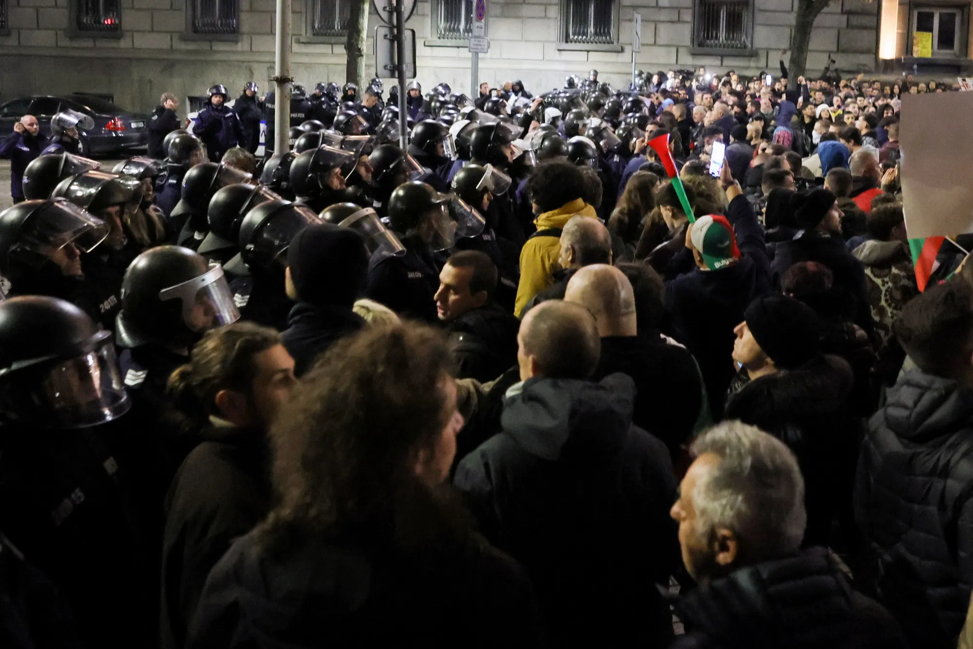 Police confront protesters denouncing&nbsp;steep tax hikes in next year's draft budget in Sofia, Bulgaria,&nbsp;on Nov 26.