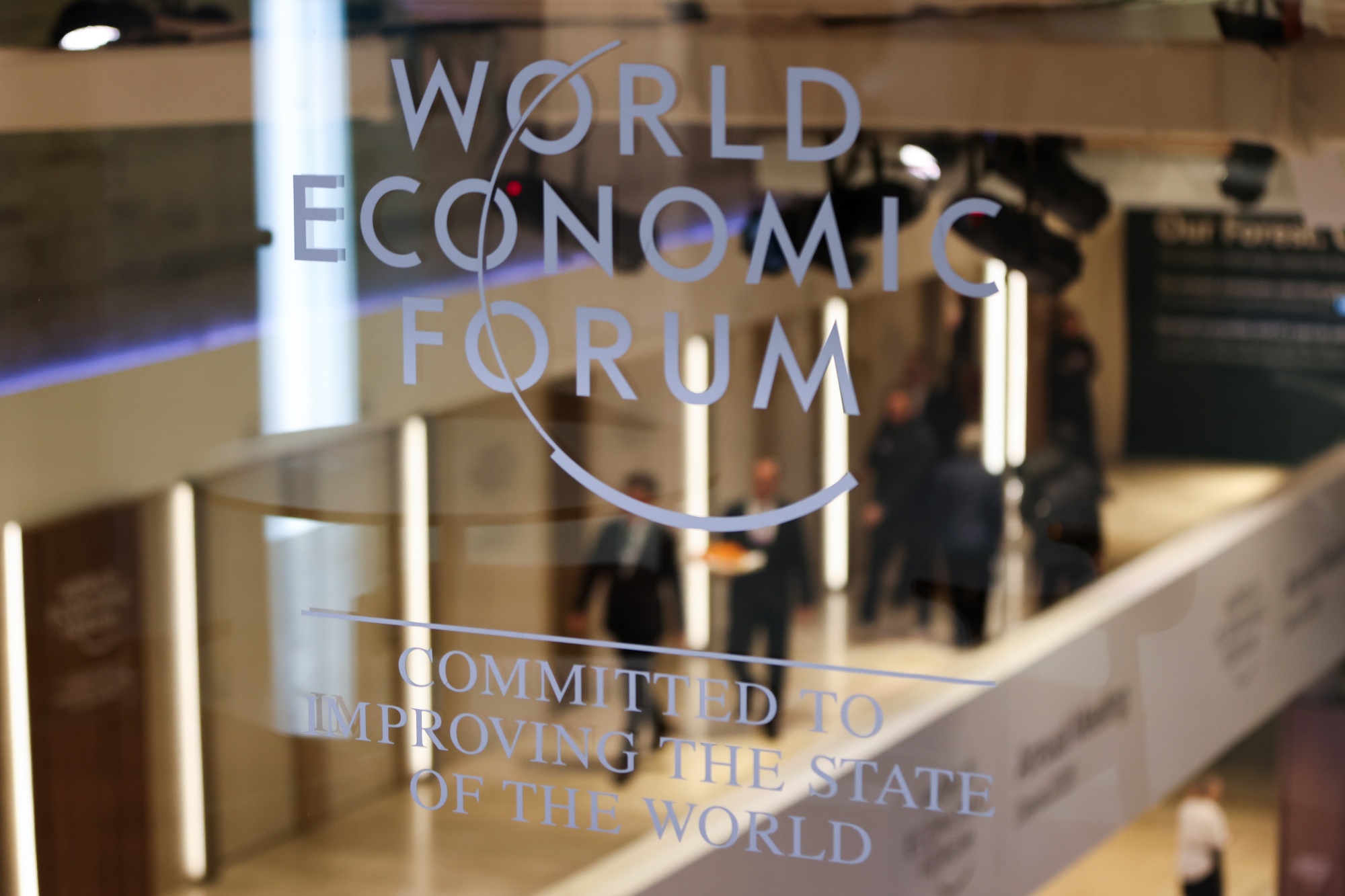 Signage at the World Economic Forum (WEF) in Davos, Switzerland, on Friday, Jan. 23, 2026. The annual Davos gathering of political leaders, top executives and celebrities runs from Jan. 19-23.