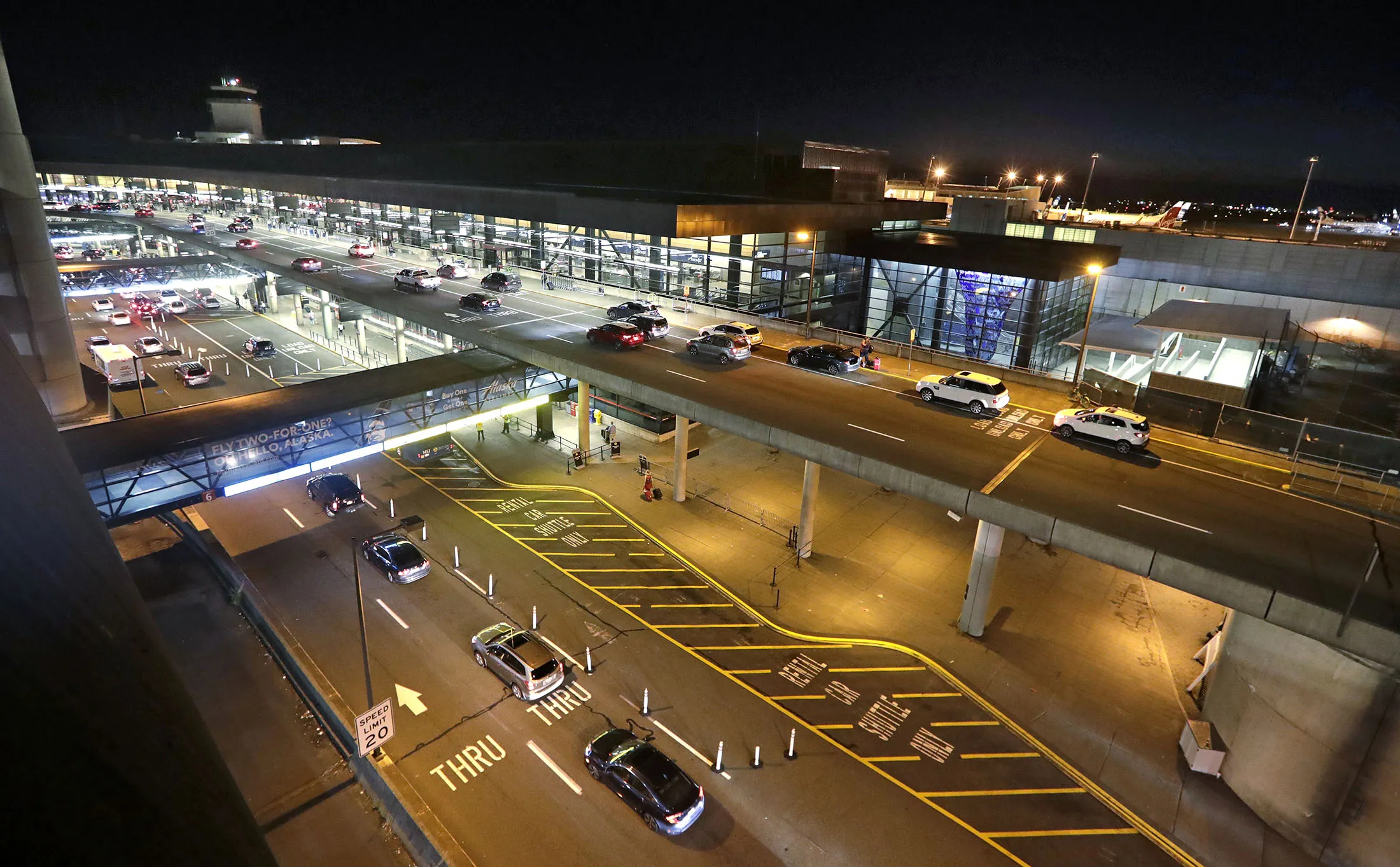 Sea-Tac International Airport Friday evening, Aug. 10, where a Horizon Air employee stole a parked plane.