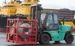 A forklift truck manufactured by Mitsubishi Motor Corp.
