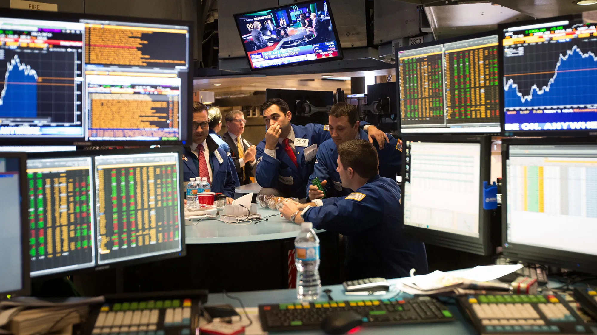 Traders work on the floor of the New York Stock Exchange.
