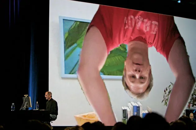 Schiller serves as comic relief while Jobs demos video chat features