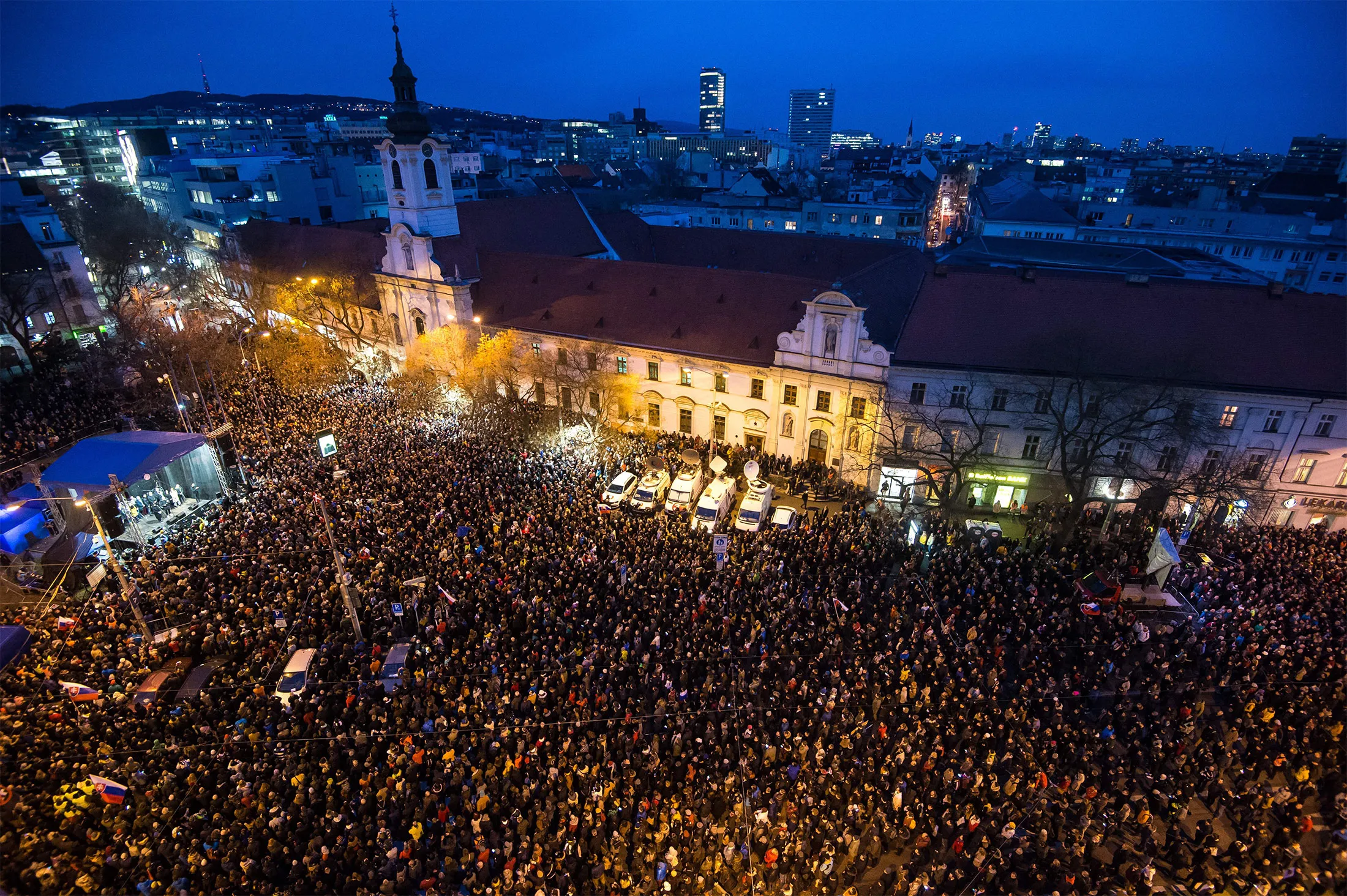 People attend a protest named&nbsp;on Feb. 21, in Bratislava, Slovakia.&nbsp;