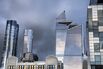 Cityscape with dramatic sky, view of Hudson Yards skyscrapers, New York City, New York, USA