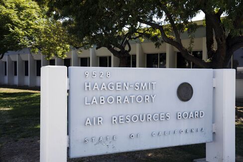 Signage is displayed outside the California Air Resources Board Haagen-Smit Laboratory in El Monte, California, U.S.