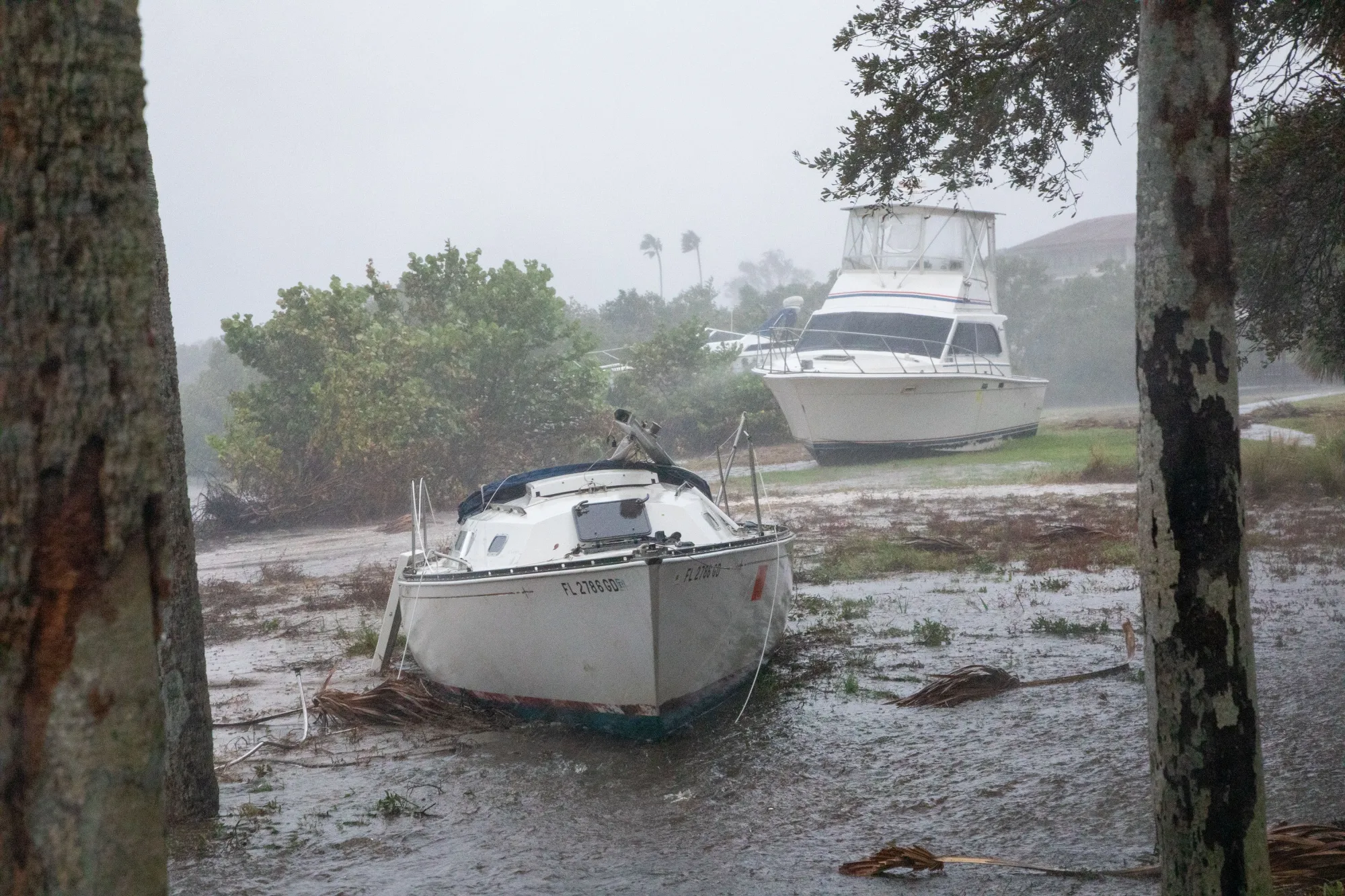 Beached boats during Hurricane Milton in St. Petersburg, Florida.
