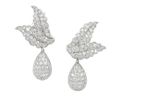 Diamond and platinum ear pendants by Van Cleef & Arpels.