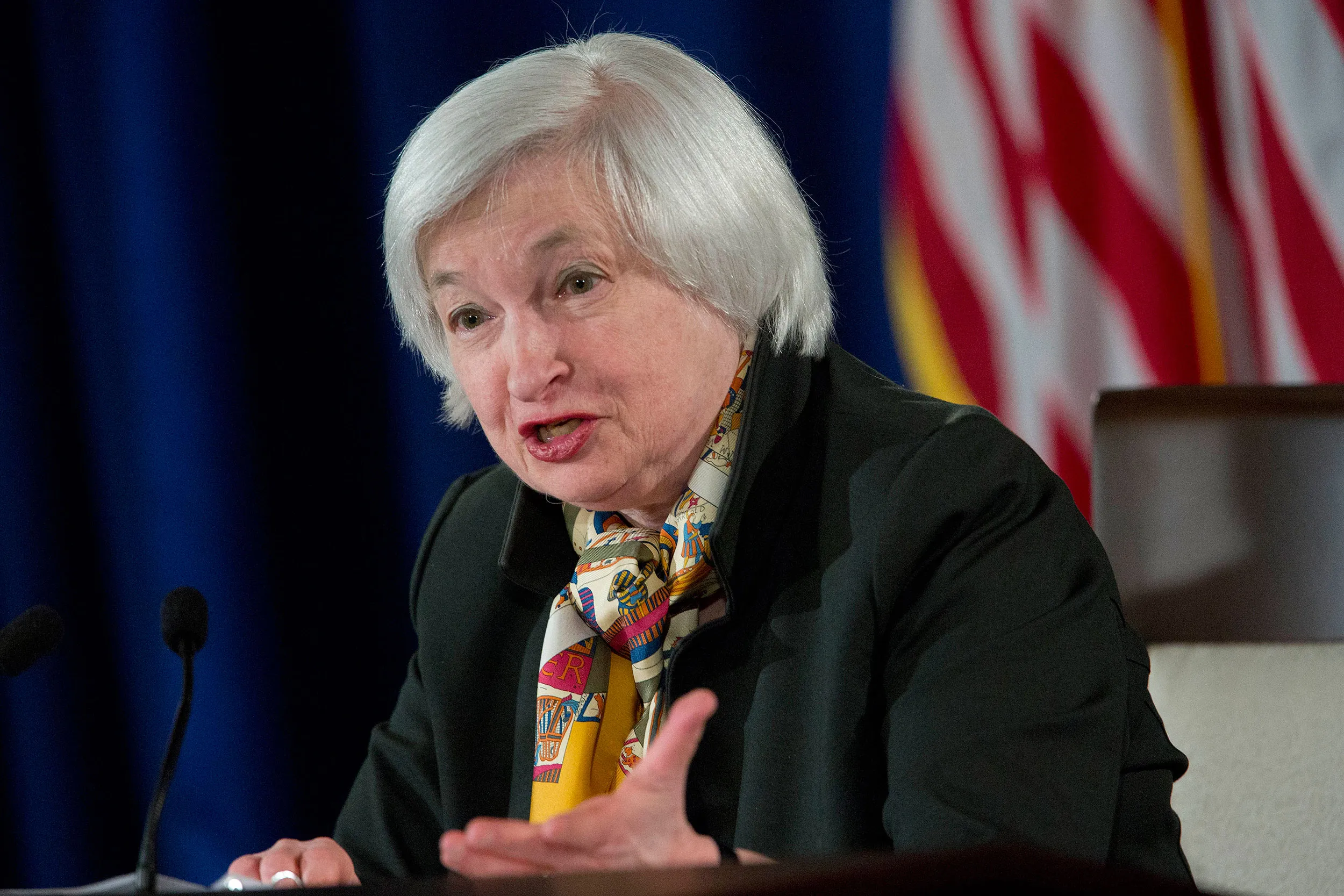 Janet Yellen, chair of the U.S. Federal Reserve, during a news conference following a Federal Open Market Committee (FOMC) meeting in Washington, D.C., on March 18, 2015.
