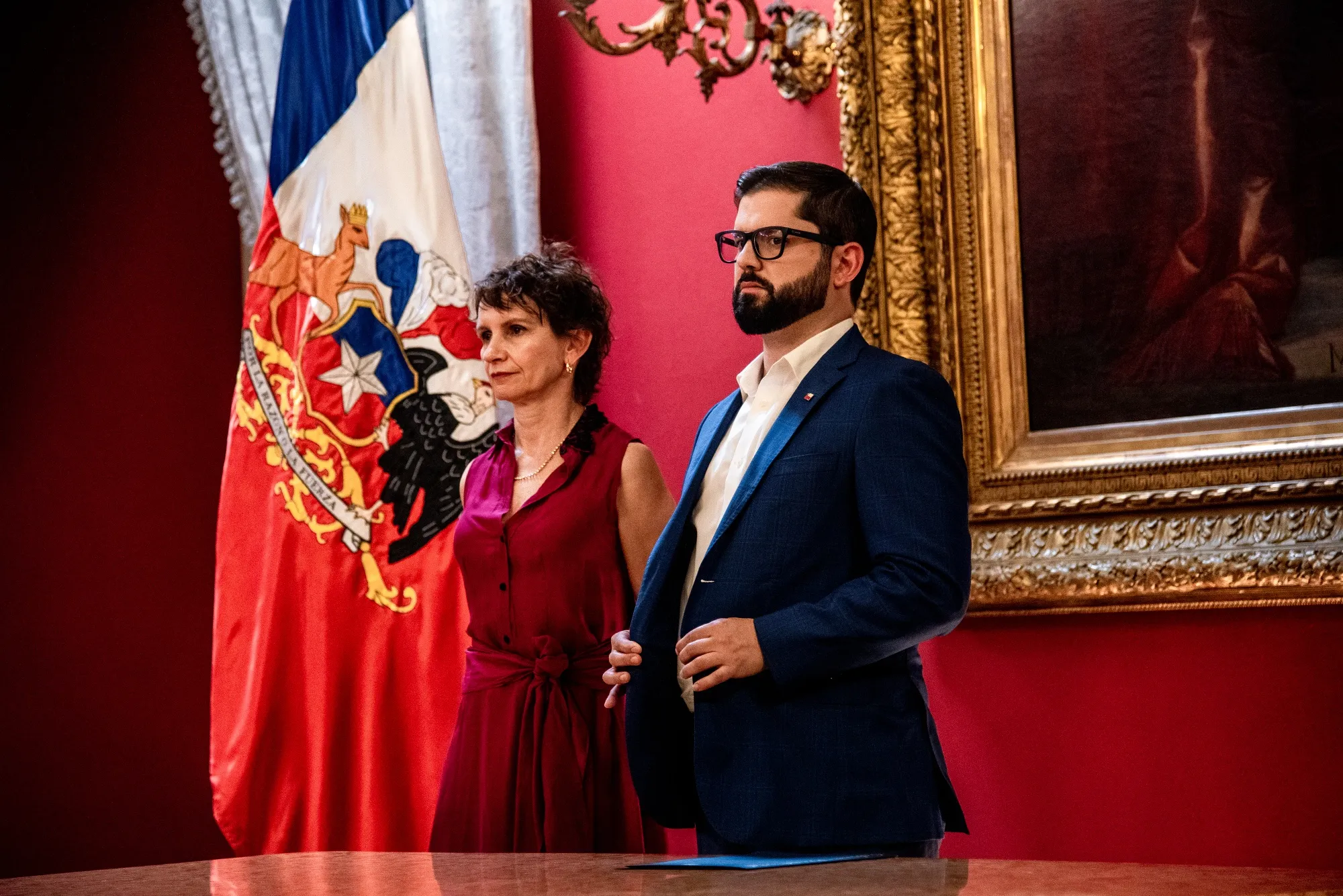 Gabriel Boric, Chile’s president, and Carolina Toha, Chile’s interior minister, left, at La Moneda Palace in Santiago, Chile