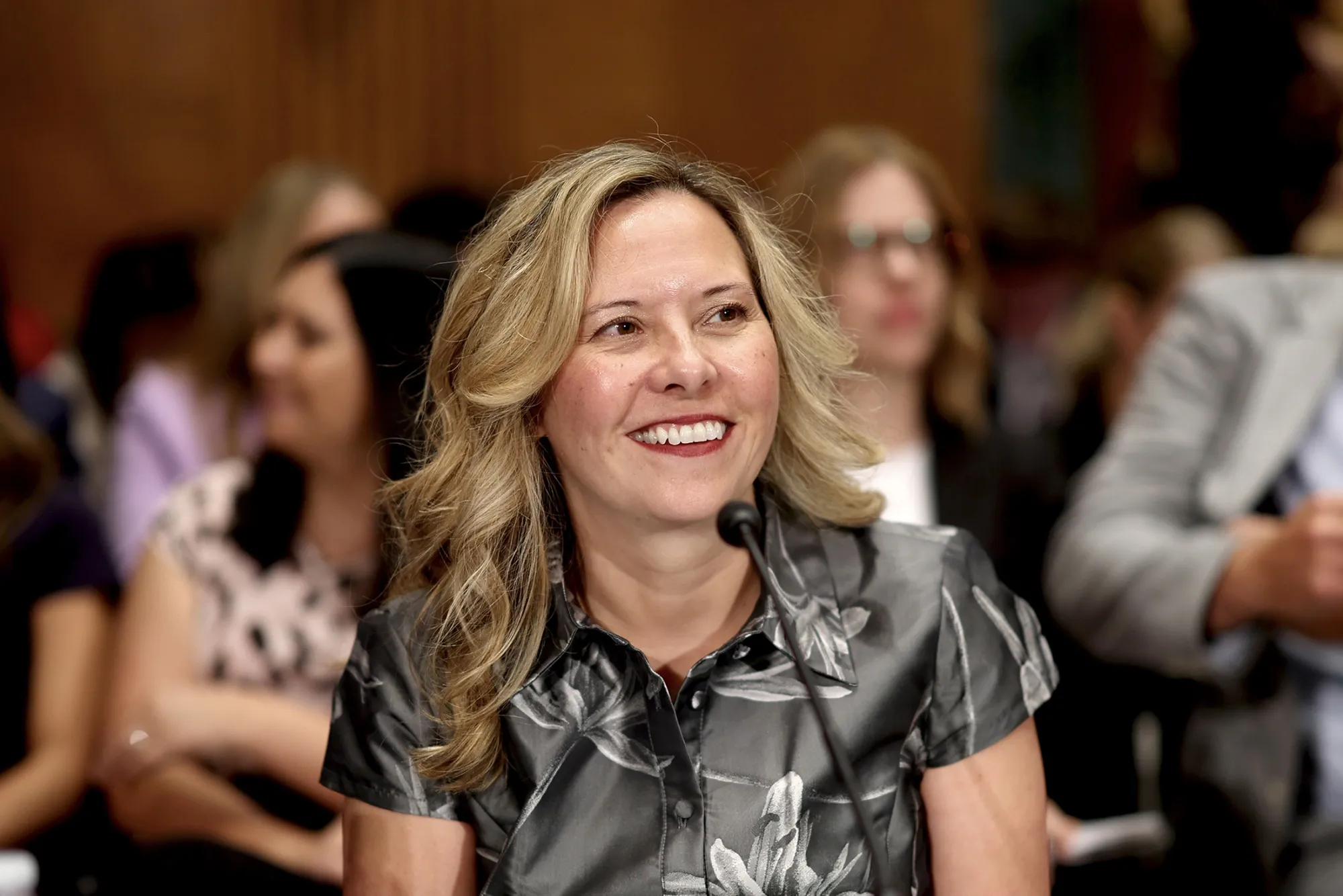 Christy Goldsmith Romero while arriving to a Senate Banking nomination hearing in Washington, on July 11.