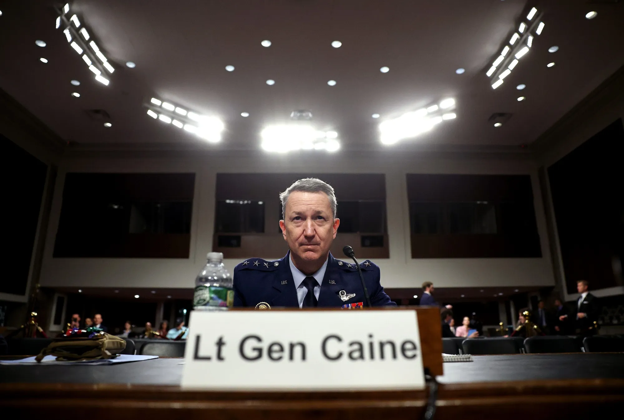 Dan Caine arrives for his Senate Armed Services Committee confirmation hearing on April 1.
