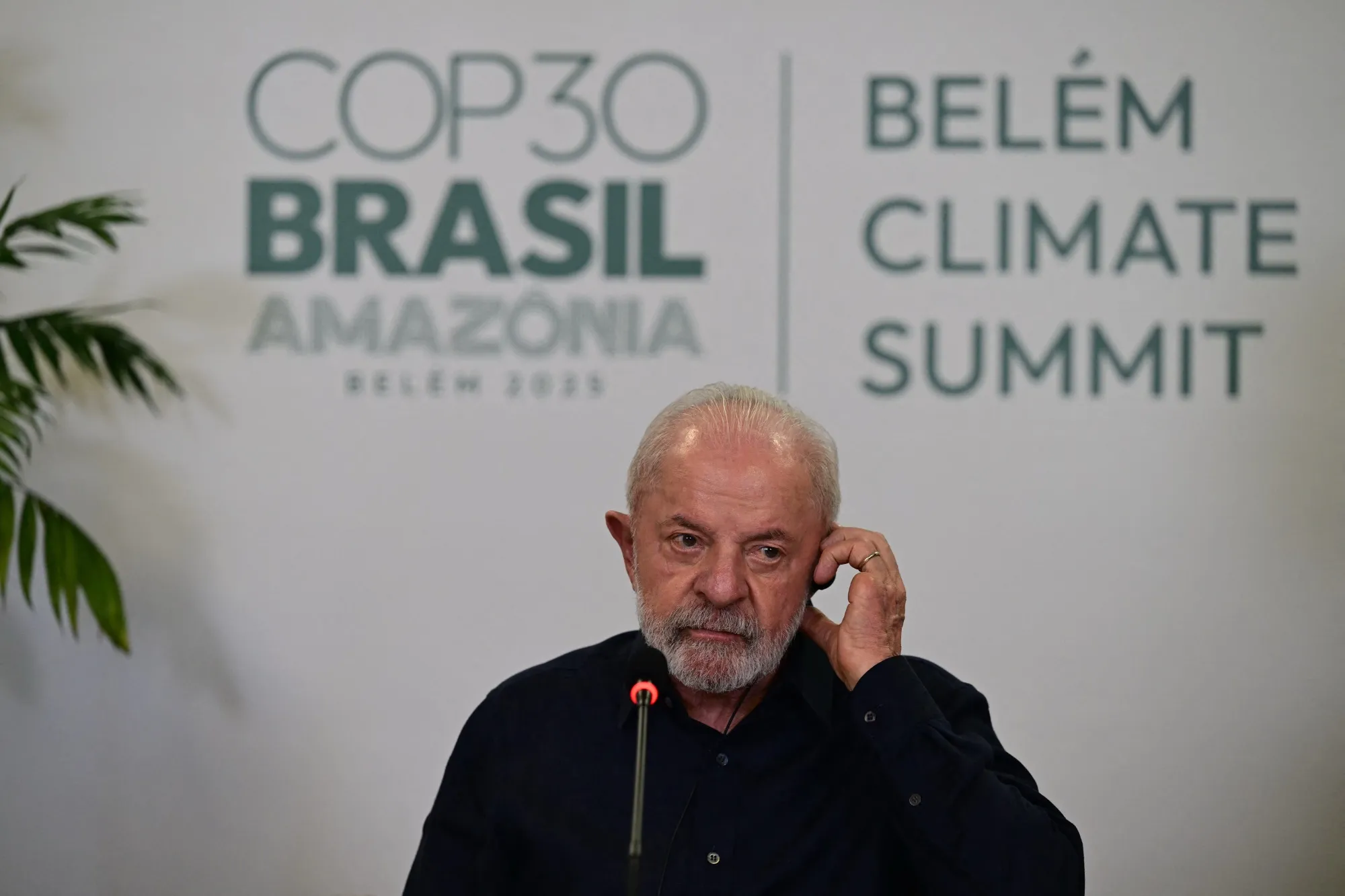 Brazil's President Luiz Inacio Lula da Silva speaks with media ahead of the COP30 UN Climate Change Conference in Belem, Para State, Brazil on Nov. 4.