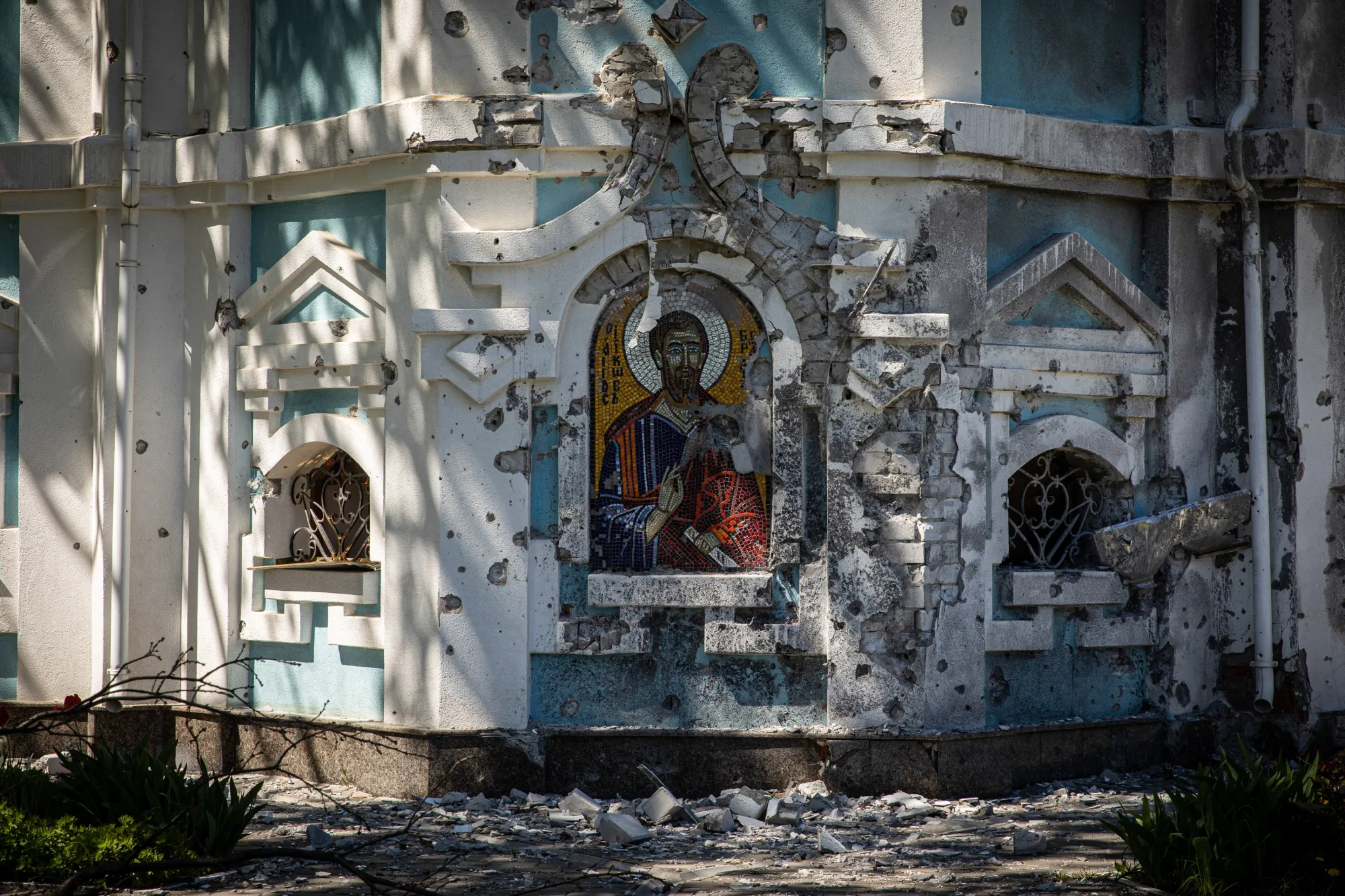 These walls will speak: a&nbsp;damaged church in the Kharkiv region of Ukraine.