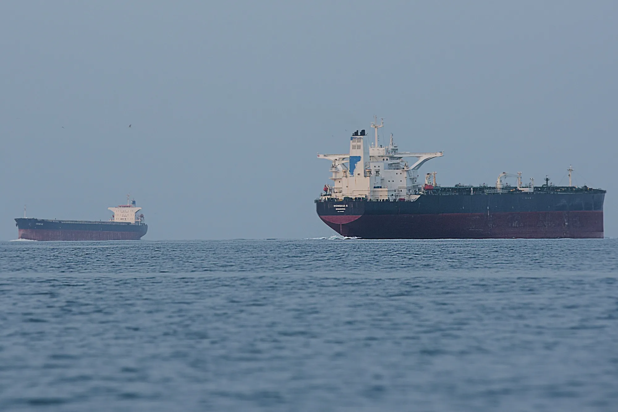 Tankers anchored in the Strait of Hormuz off the coast of Qeshm Island, Iran, on April 18.