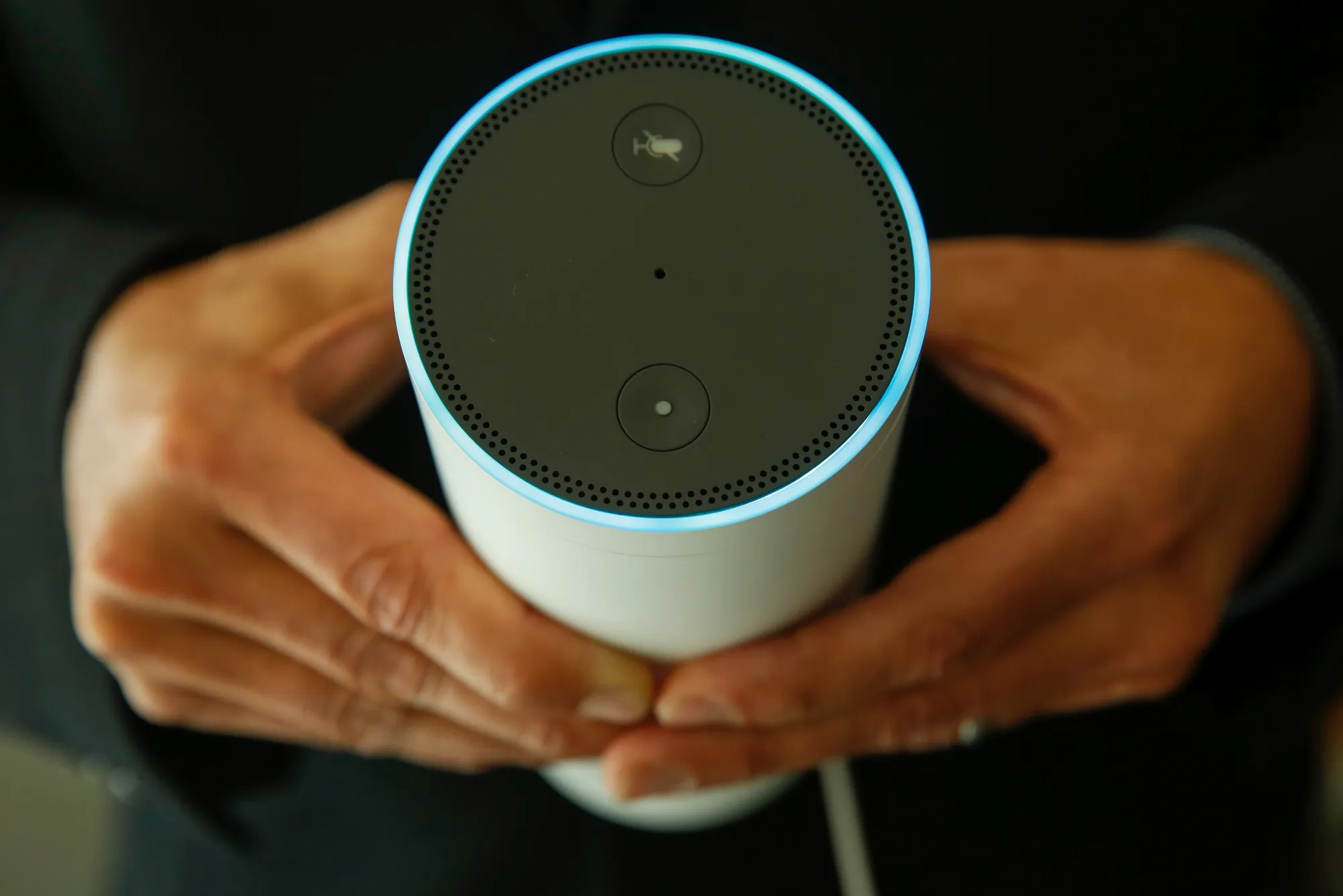 An "Echo" device during the U.K. launch event in London, in 2016.
