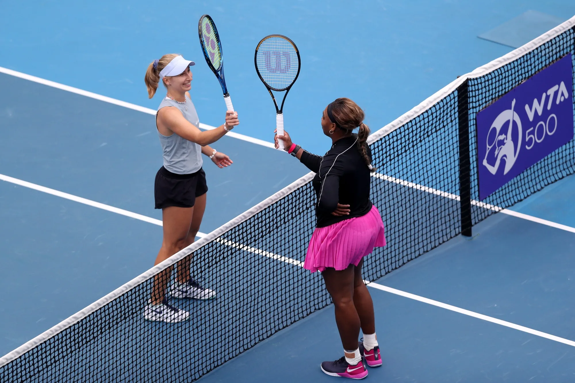 Daria Gavrilova meets Serena Williams at the net following a match&nbsp;in Melbourne, Australia.&nbsp;