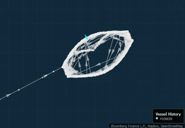 Pioneer LNG vessel is suspected of “spoofing” its ship tracking location since about July 23.