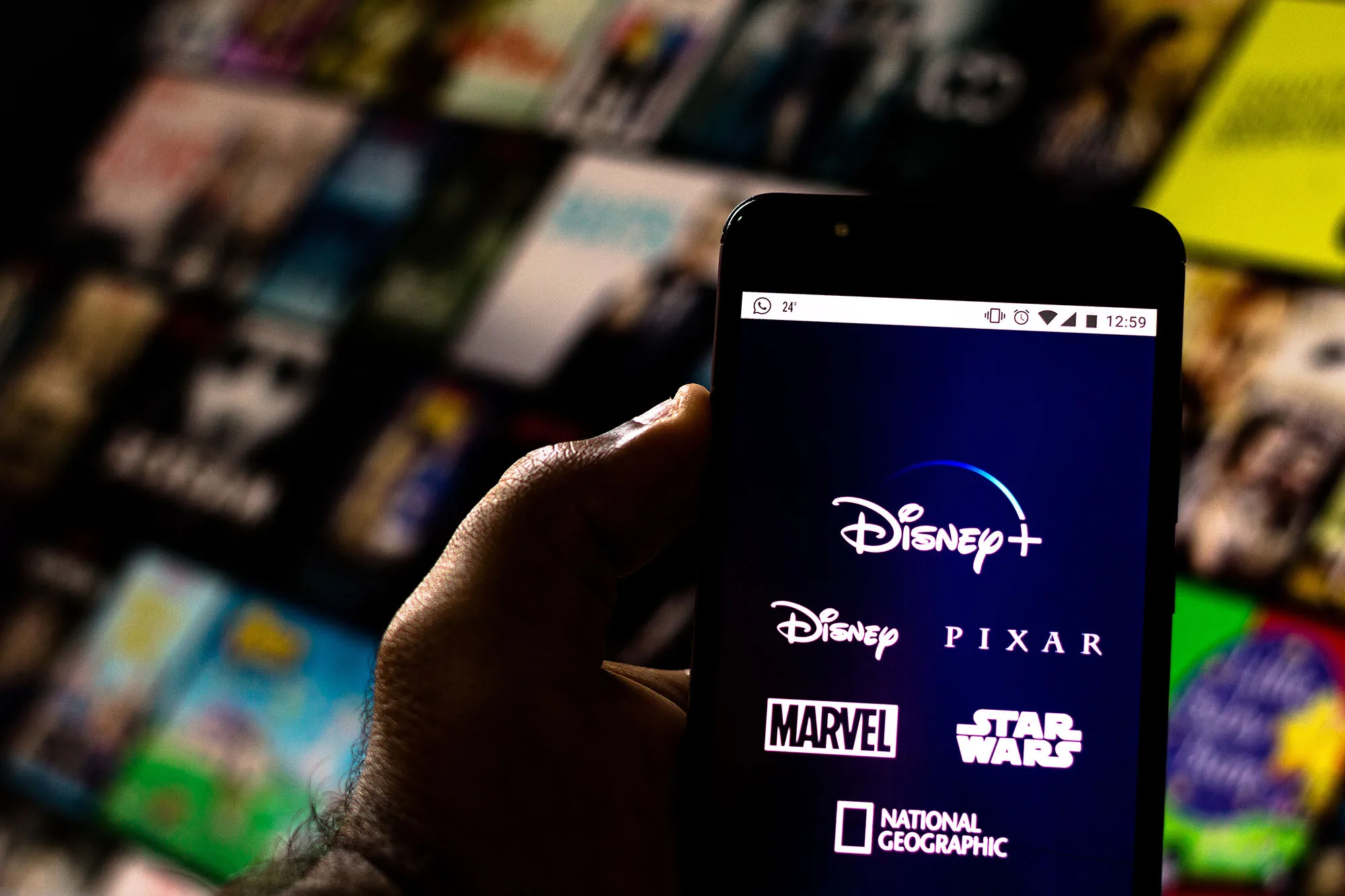 In this photo illustration the Disney+ (Plus) logo is seen