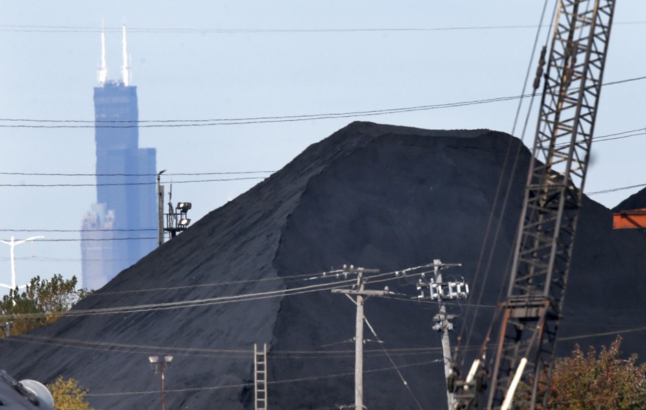 A huge mound of petroleum coke in a residential area in Southeast Chicago. 