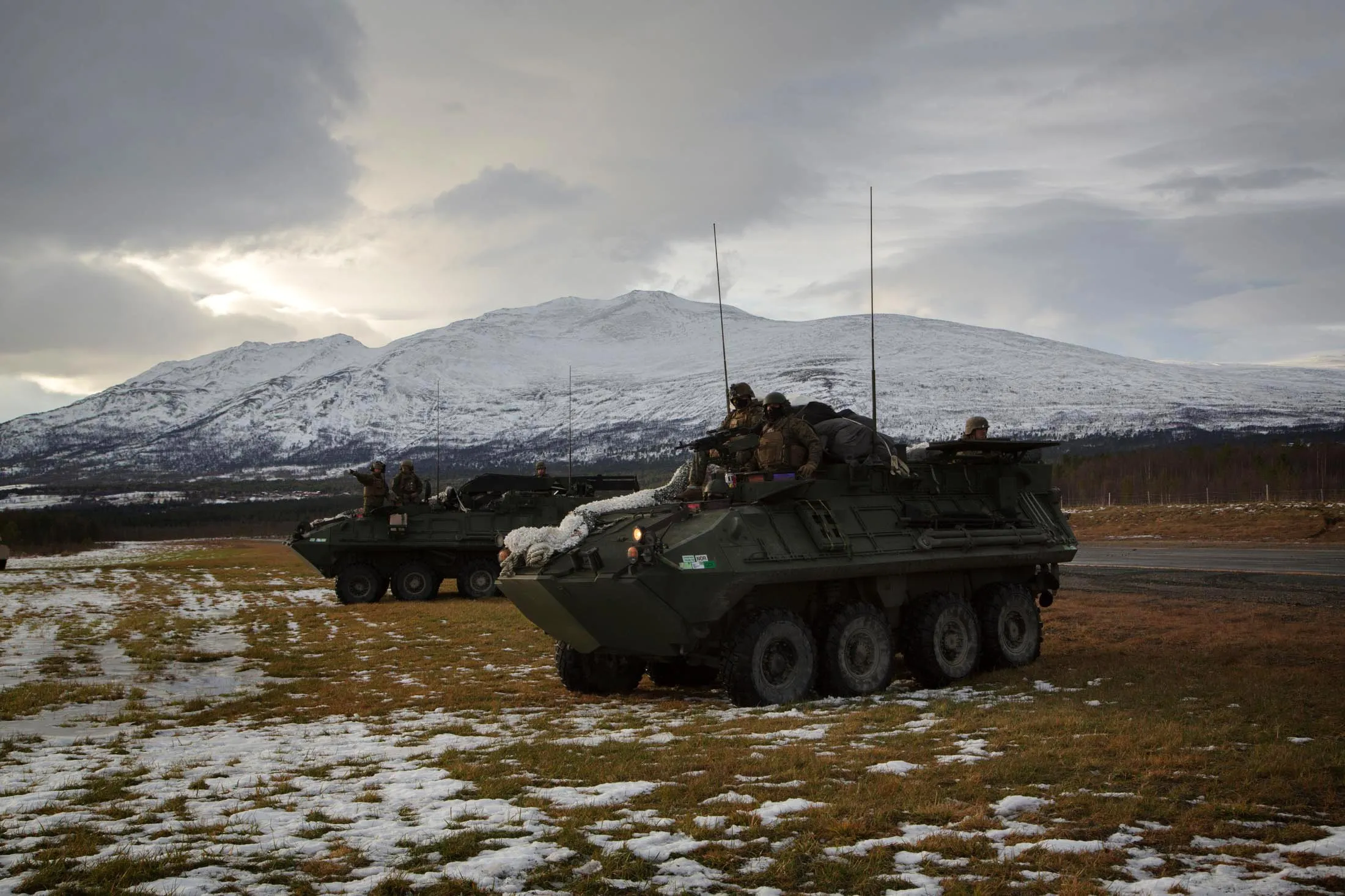 U.S. Marines before a mock attack on the village Oppdal in central Norway.