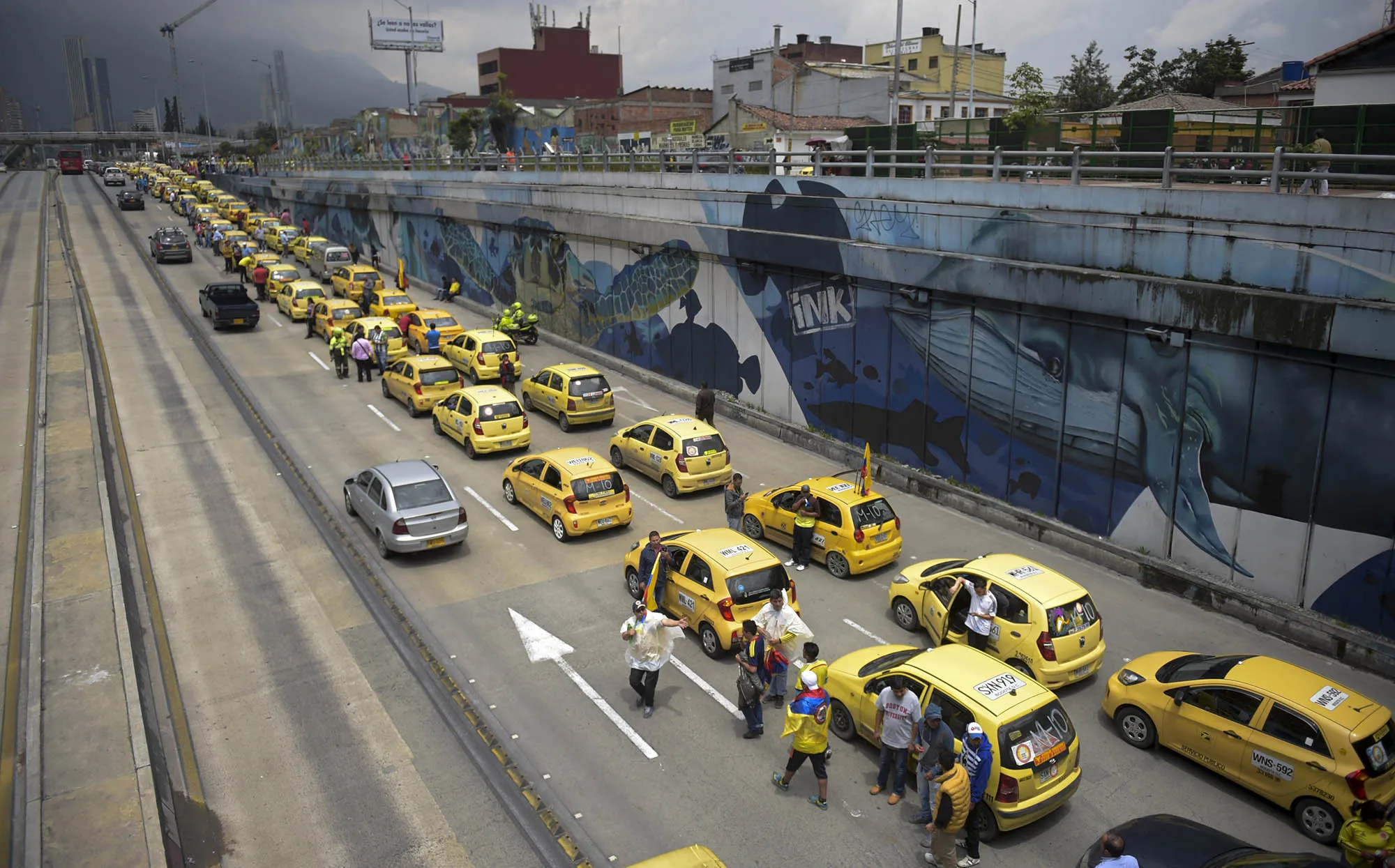 Taxi drivers demonstrate against Uber in Bogota in 2017.