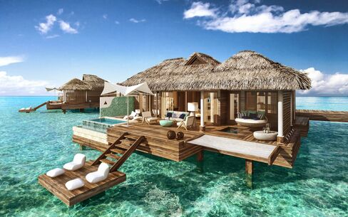 Renderings of the overwater bungalows coming soon to the Sandals Royal Caribbean, in Montego Bay.