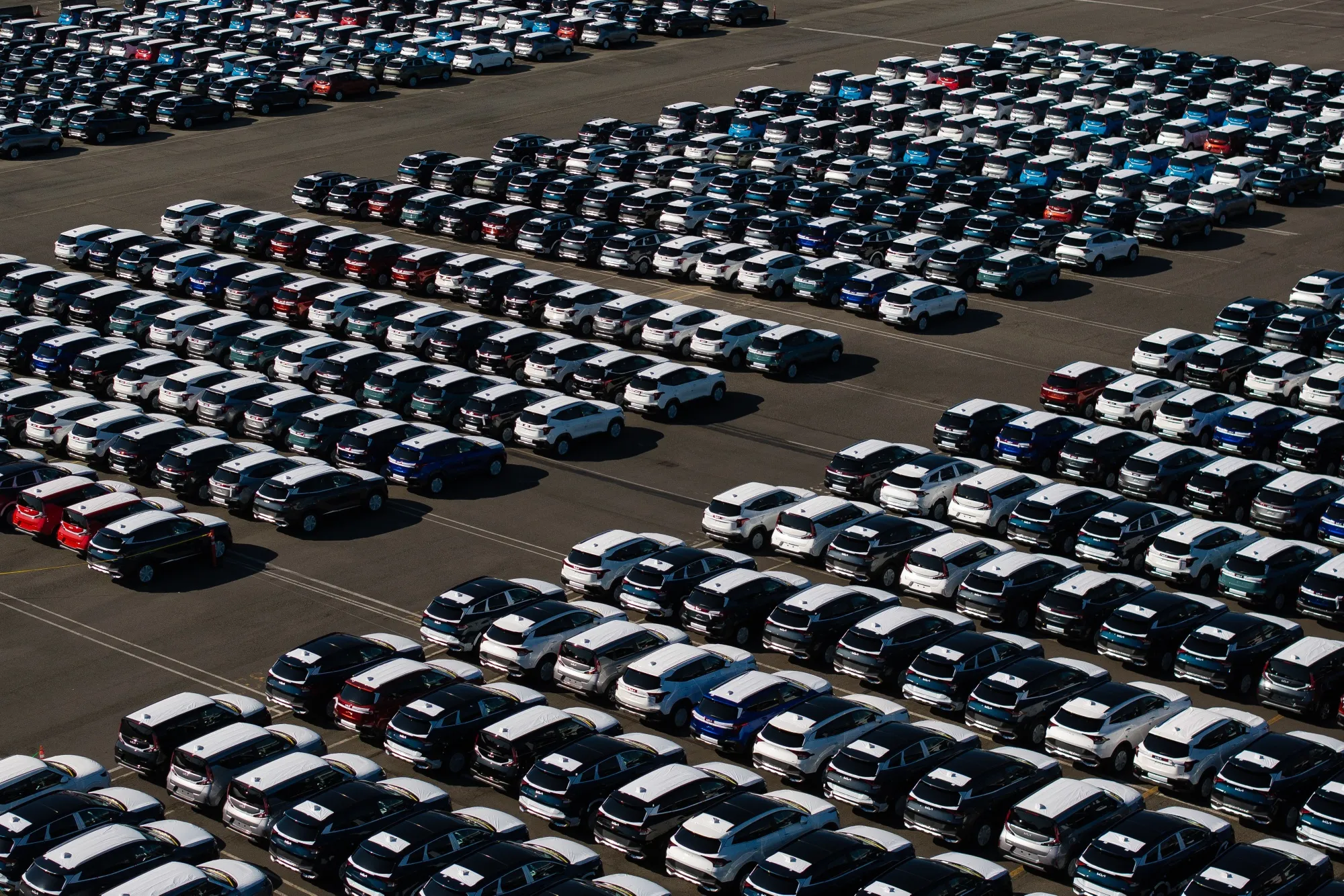 Những chiếc xe Kia mới tại Cảng Seattle ở Seattle, Washington, Hoa Kỳ.