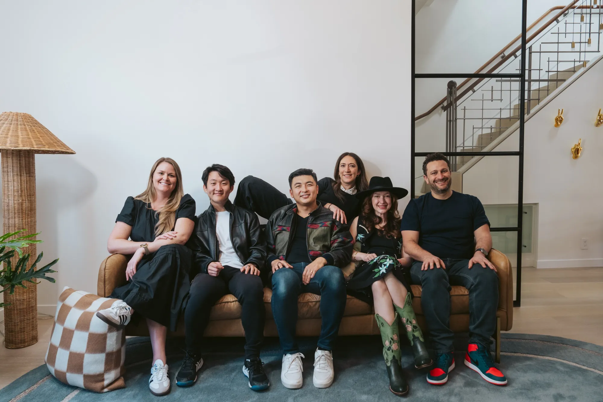 Dani Tustin, from left, Luke Qin, Mike Wang, Arielle Zuckerberg, Cyan Banister and Lee Jacobs at the Long Journey headquarters in San Francisco.