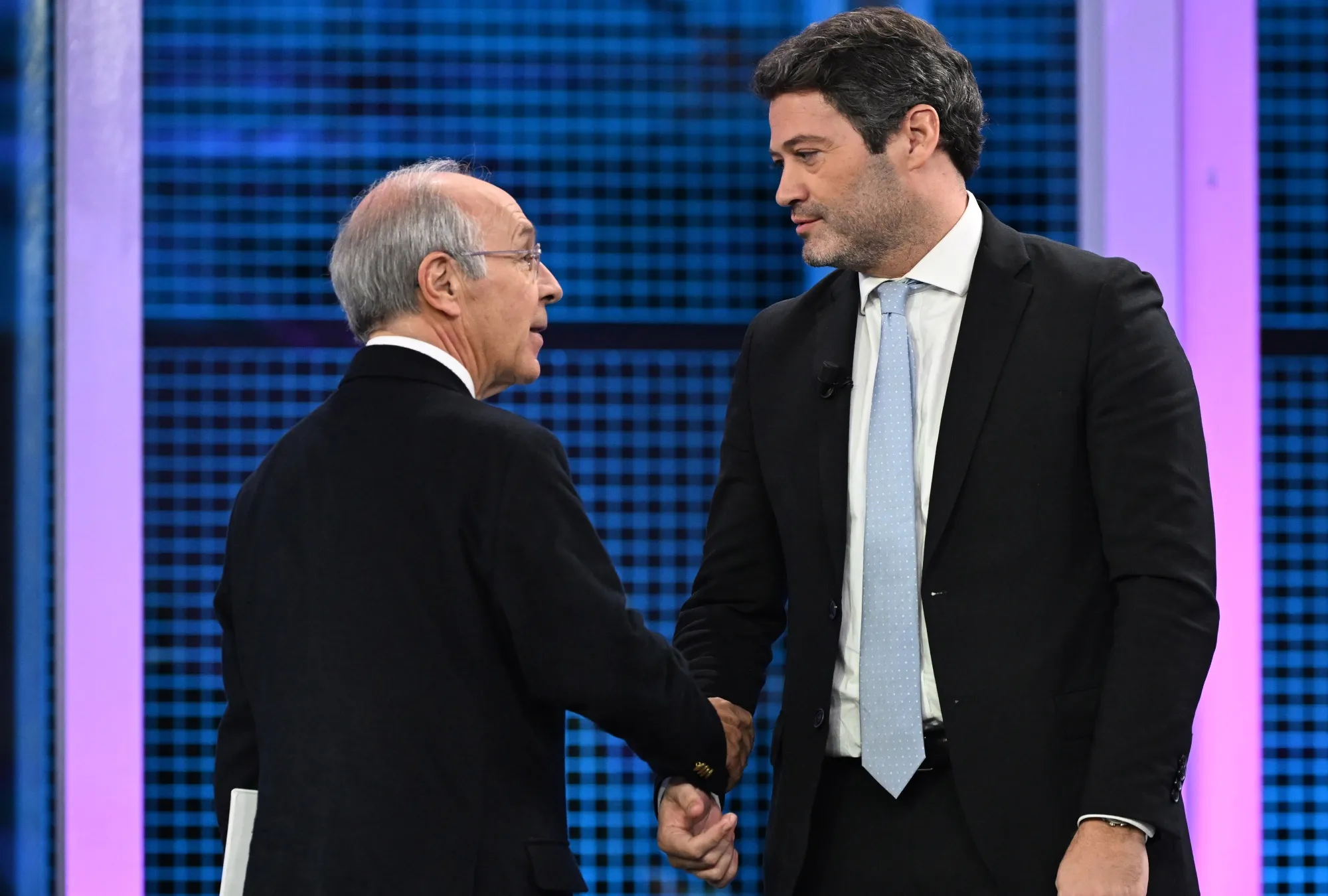 Luis Marques Mendes, left, and Andre Ventura during a presidential campaign television debate on Jan. 6.