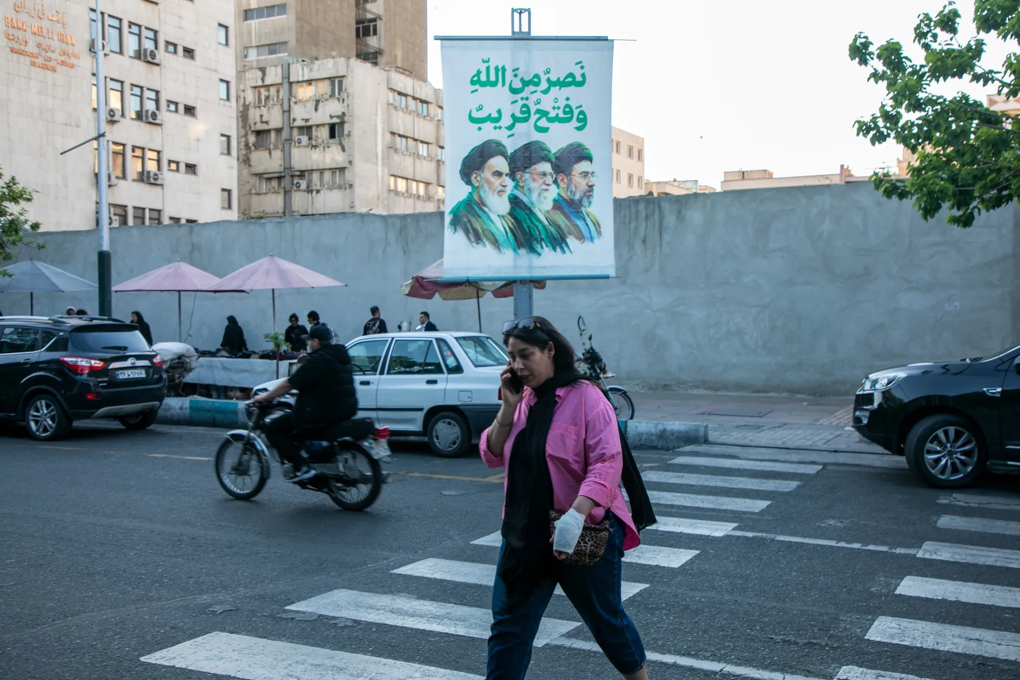 A poster showing&nbsp;Iranian&nbsp;Supreme Leaders in Tehran, on April 23.&nbsp;