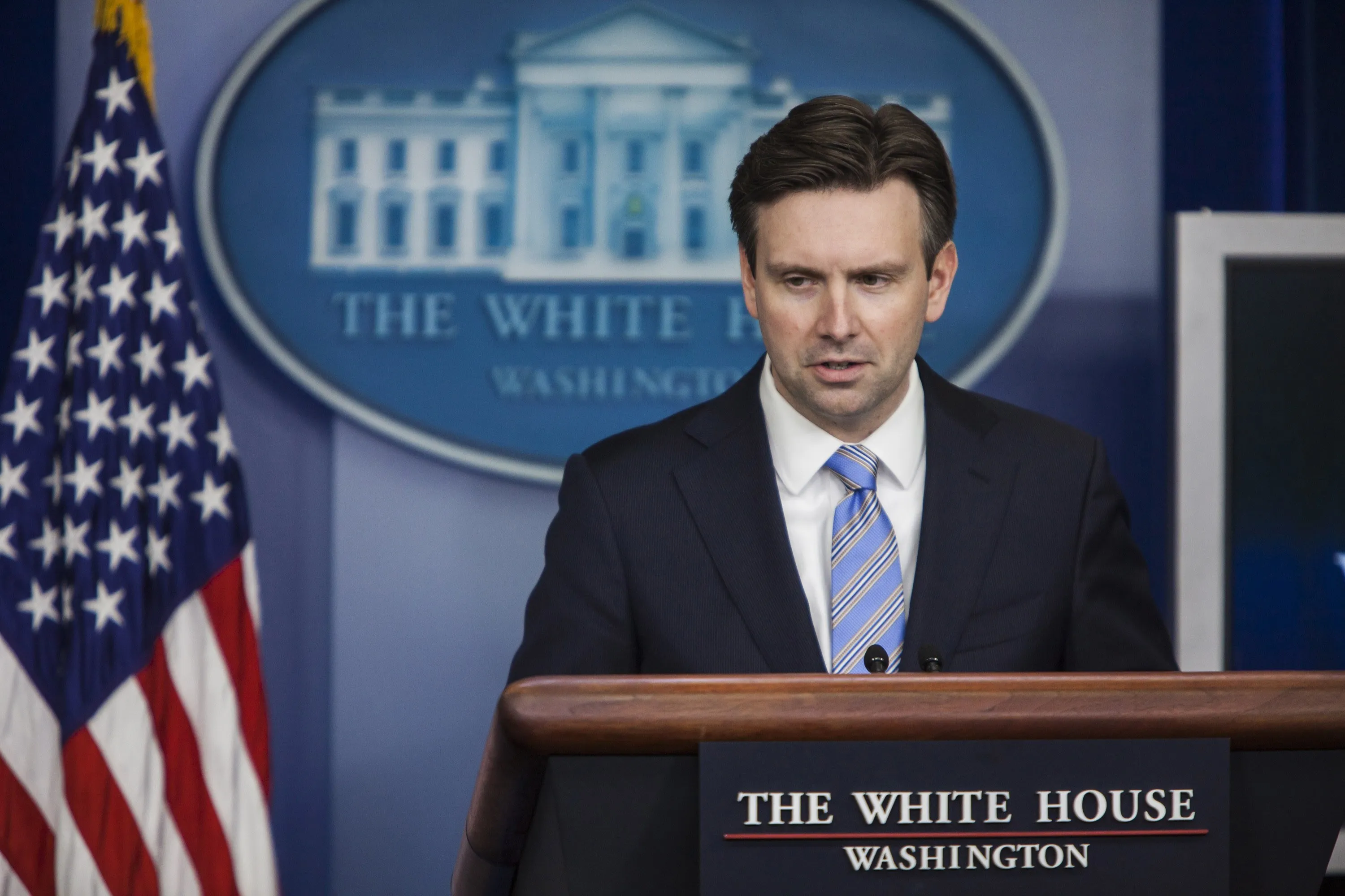 WASHINGTON, D.C. - JANUARY 12: White House press secretary Josh Earnest speaks at the daily press briefing at the White House in Washington, United States on January 12, 2015
