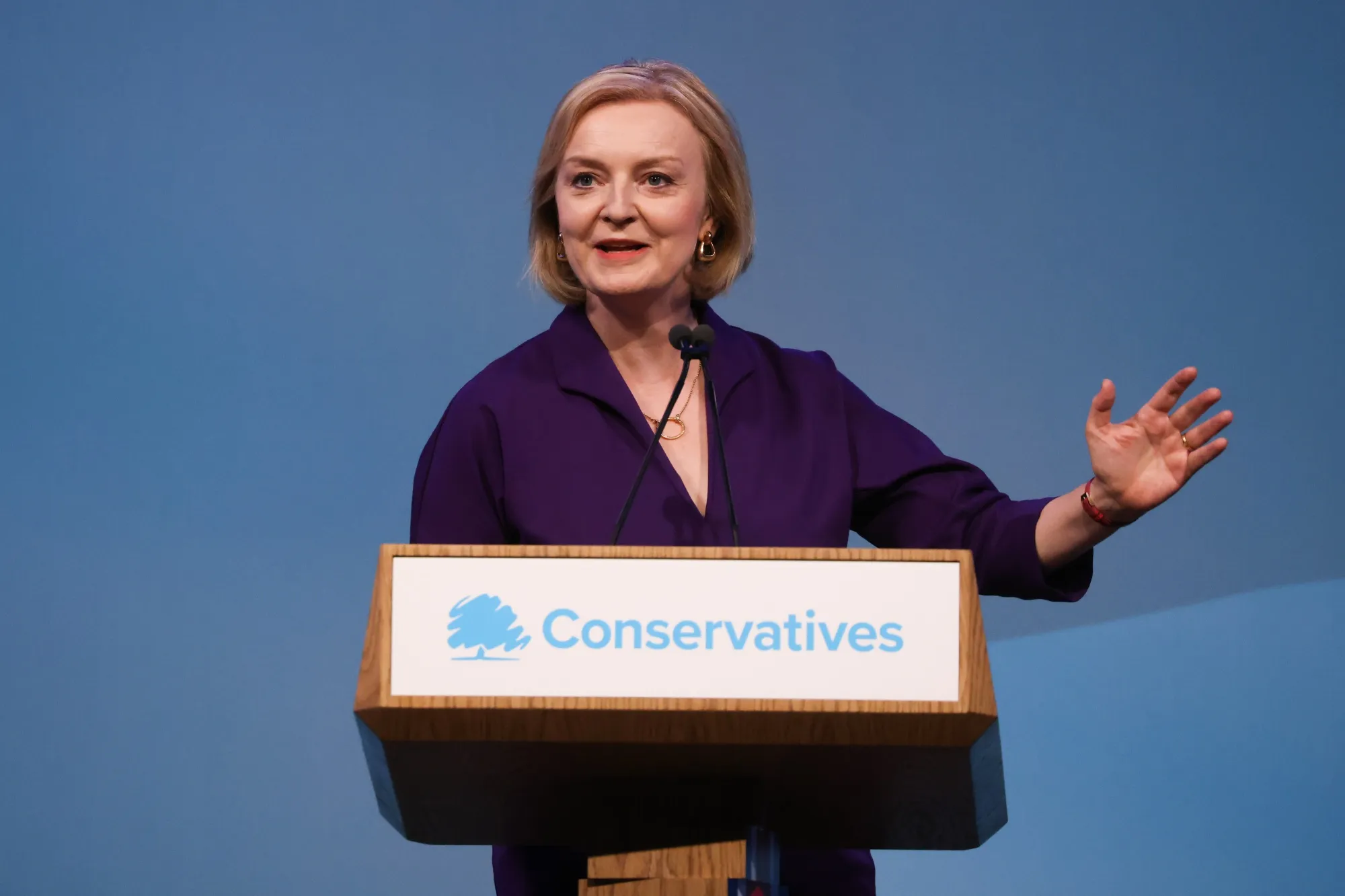 Liz Truss delivers a speech after being announced as the winner of the Conservative Party leadership contest.