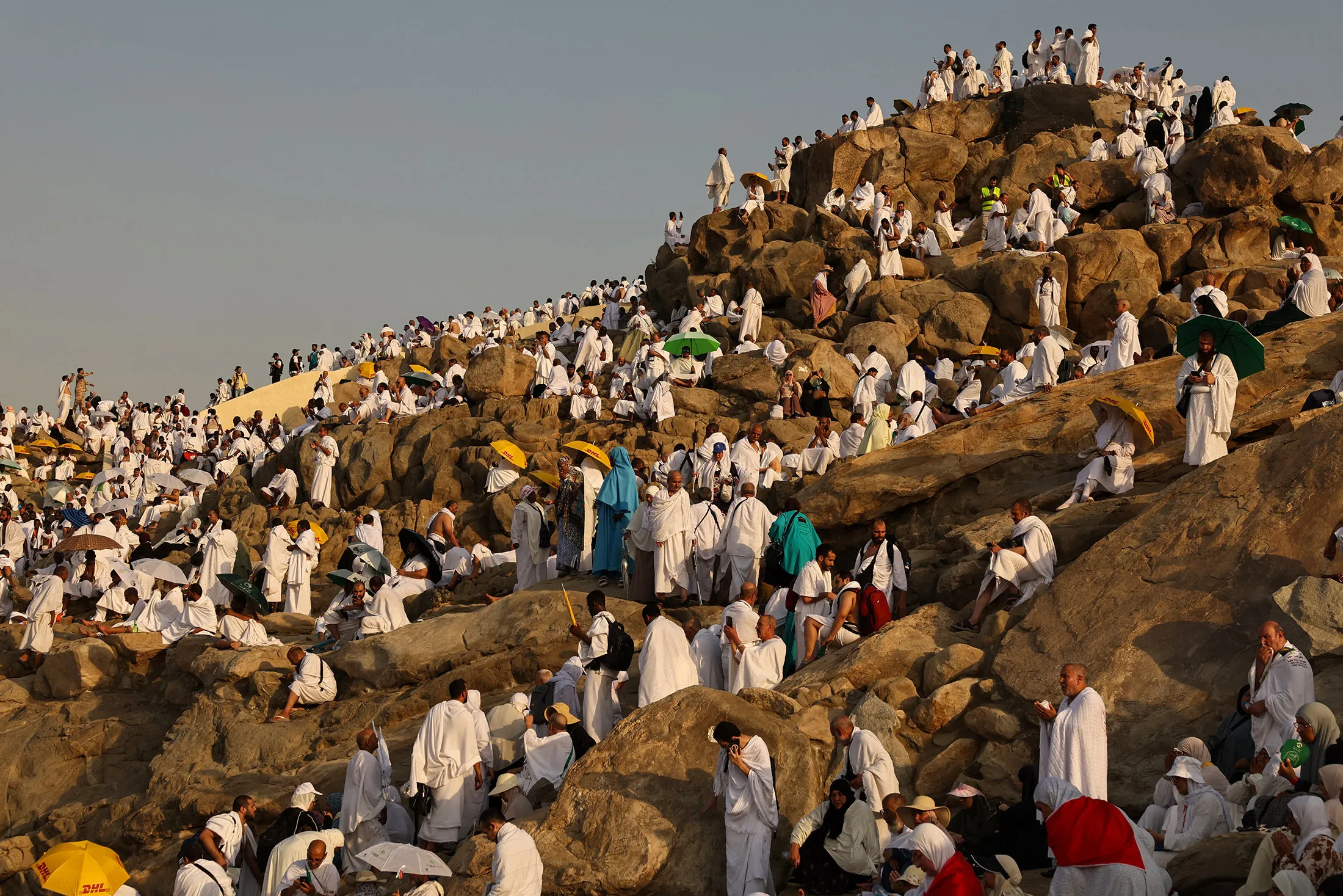 Muslim pilgrims pray at dawn on Saudi Arabia's Mount Arafat, during the climax of the Hajj pilgrimage on June 15.