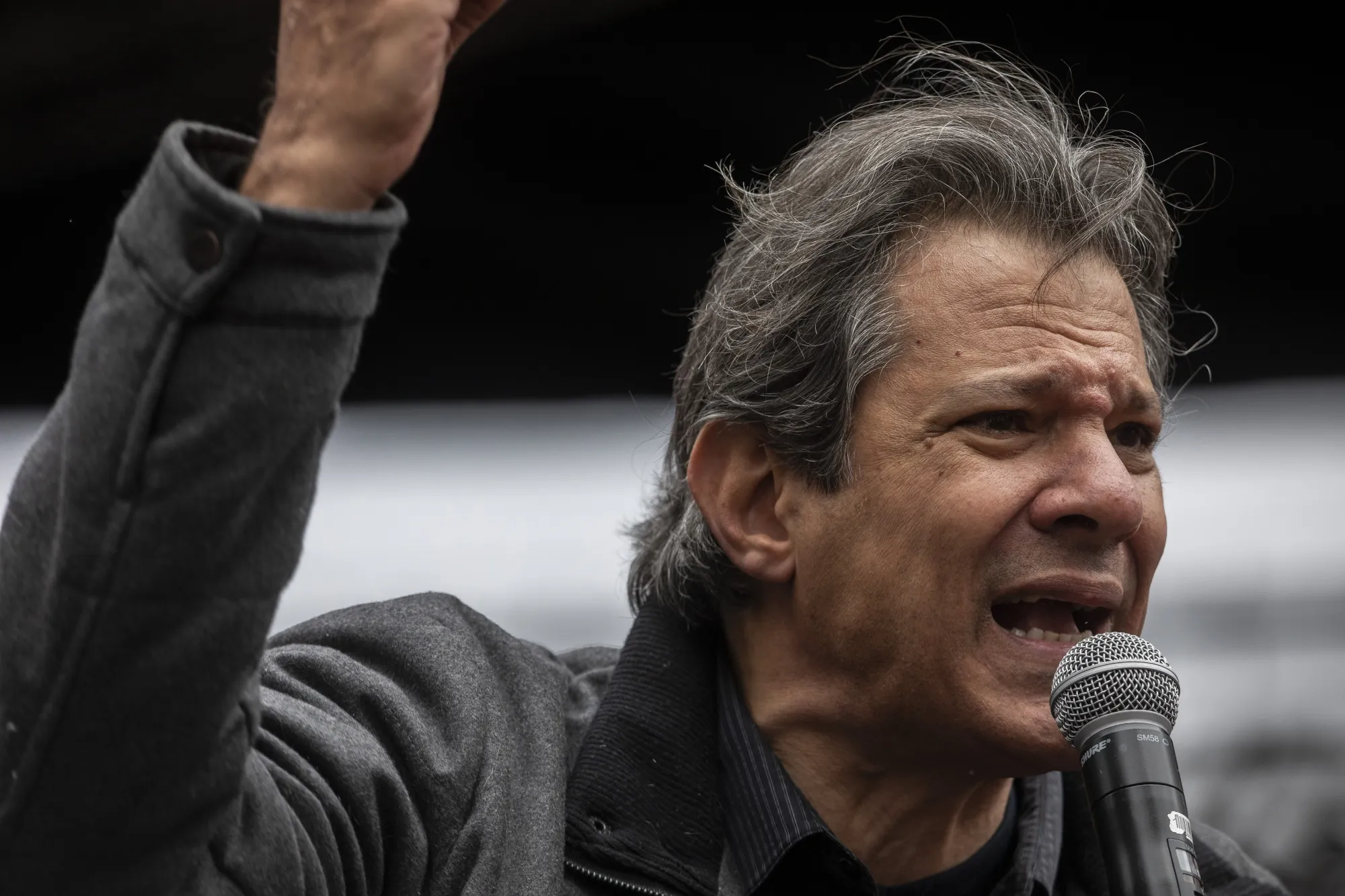 Fernando Haddad, former mayor of Sao Paulo and gubernatorial candidate, speaks during a campaign event at Vale do Anhangabau in Sao Paulo on Aug. 20.