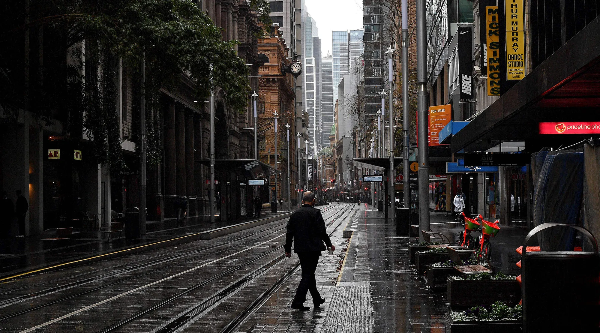 The nearly deserted&nbsp;central business district of Sydney on June 28.