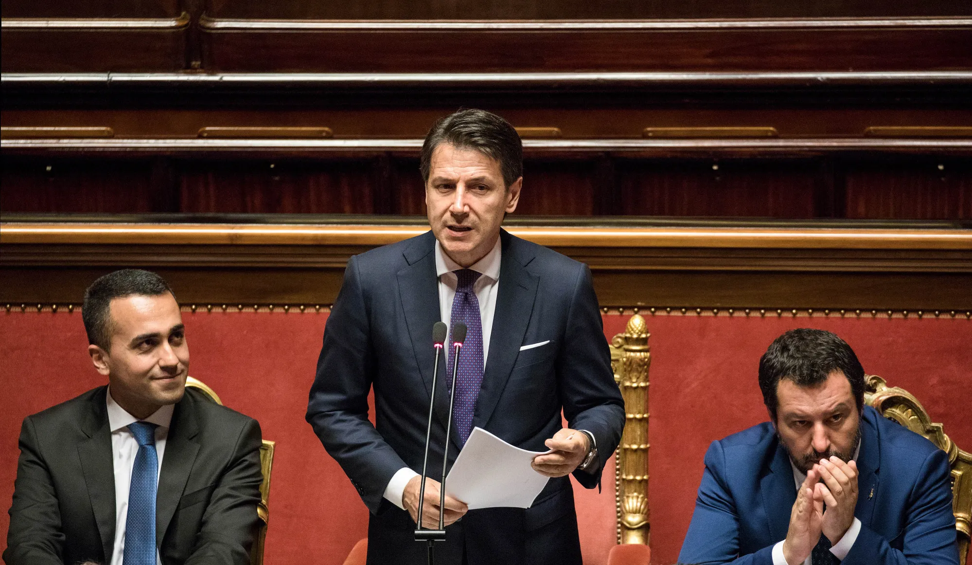 Luigi Di Maio, Giuseppe Conte, and Matteo Salvini.