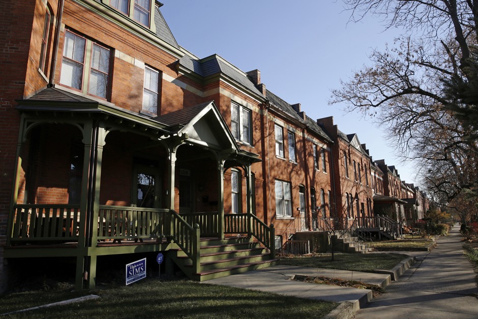 Late-19th-century rowhomes in the historic Pullman neighborhood in Chicago.