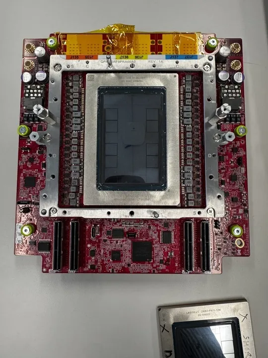 A Meta MTIA 400 accelerator on a board.