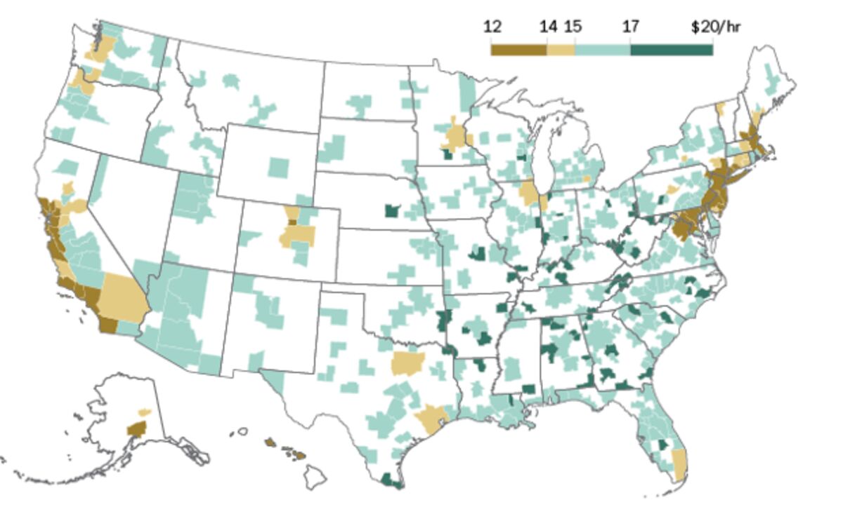 A New Pew Map Shows The Nationwide Buying Power Of A $15 Minimum Wage 