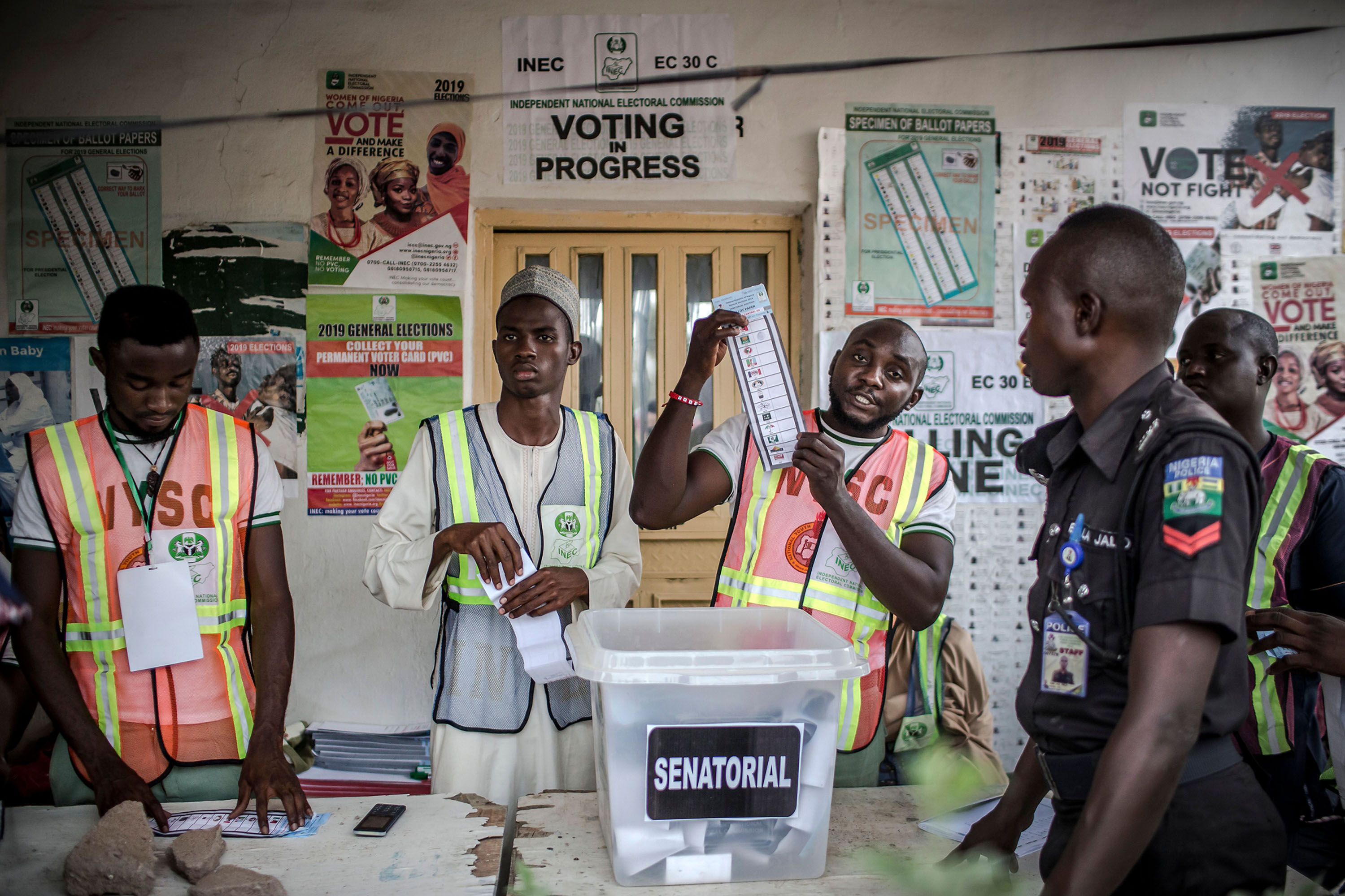 Permanent voters cards at a distribution centre in Lagos, ahead of