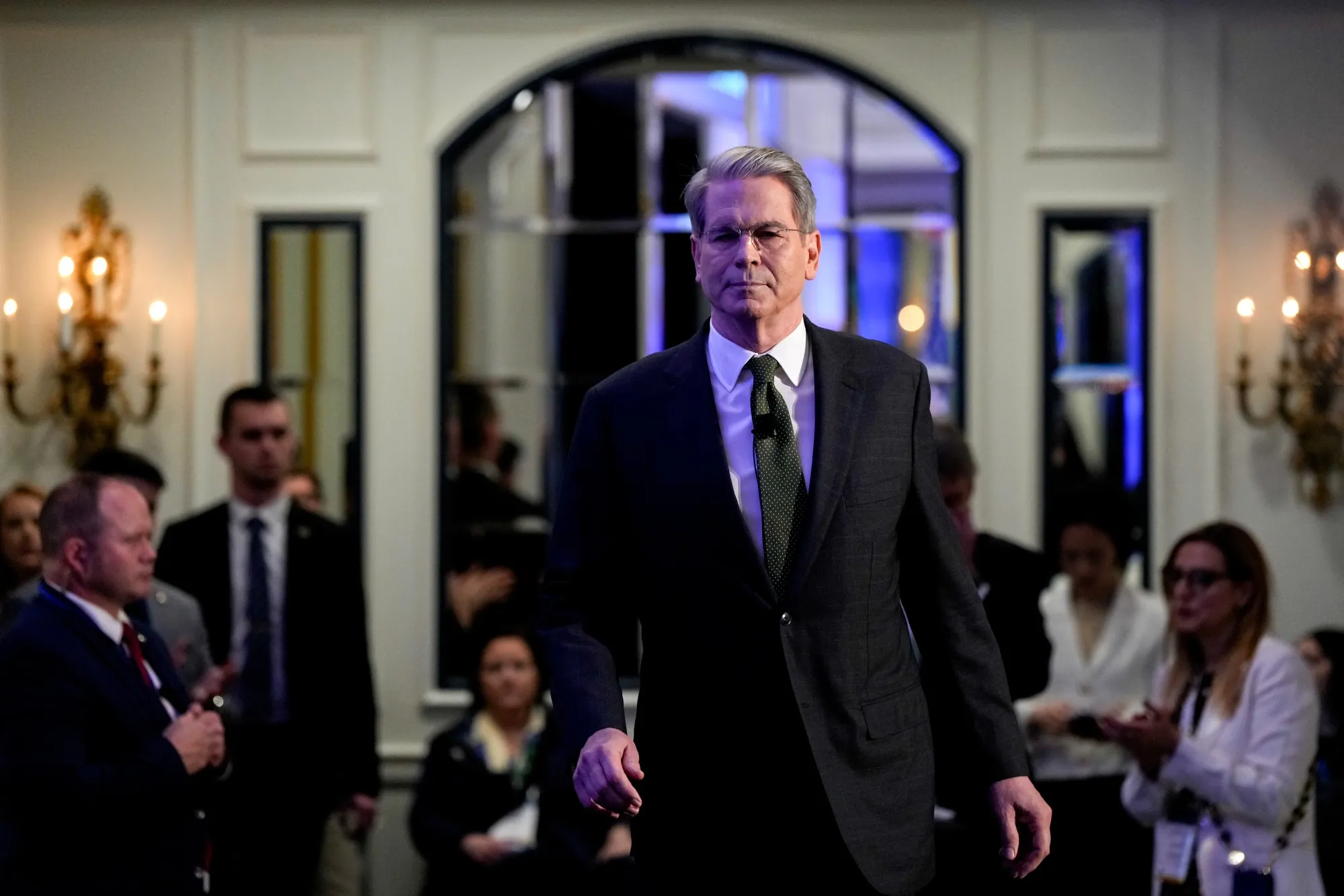 Scott Bessent arrives at the IIF Global Outlook Forum&nbsp;in Washington, DC, on April 23.