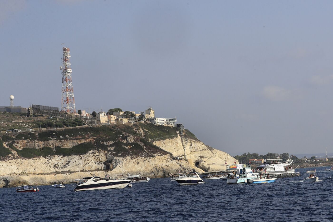 Lebanese protesters demand the right to its oil and gas fields on the Mediterranean Sea, in Naqoura, Lebanon, on Sept. 4.