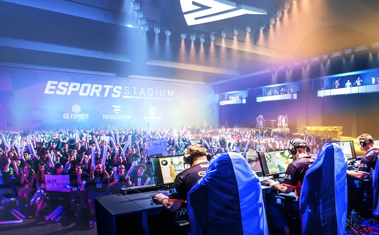 A rendering of the competition arena at Esports Stadium Arlington