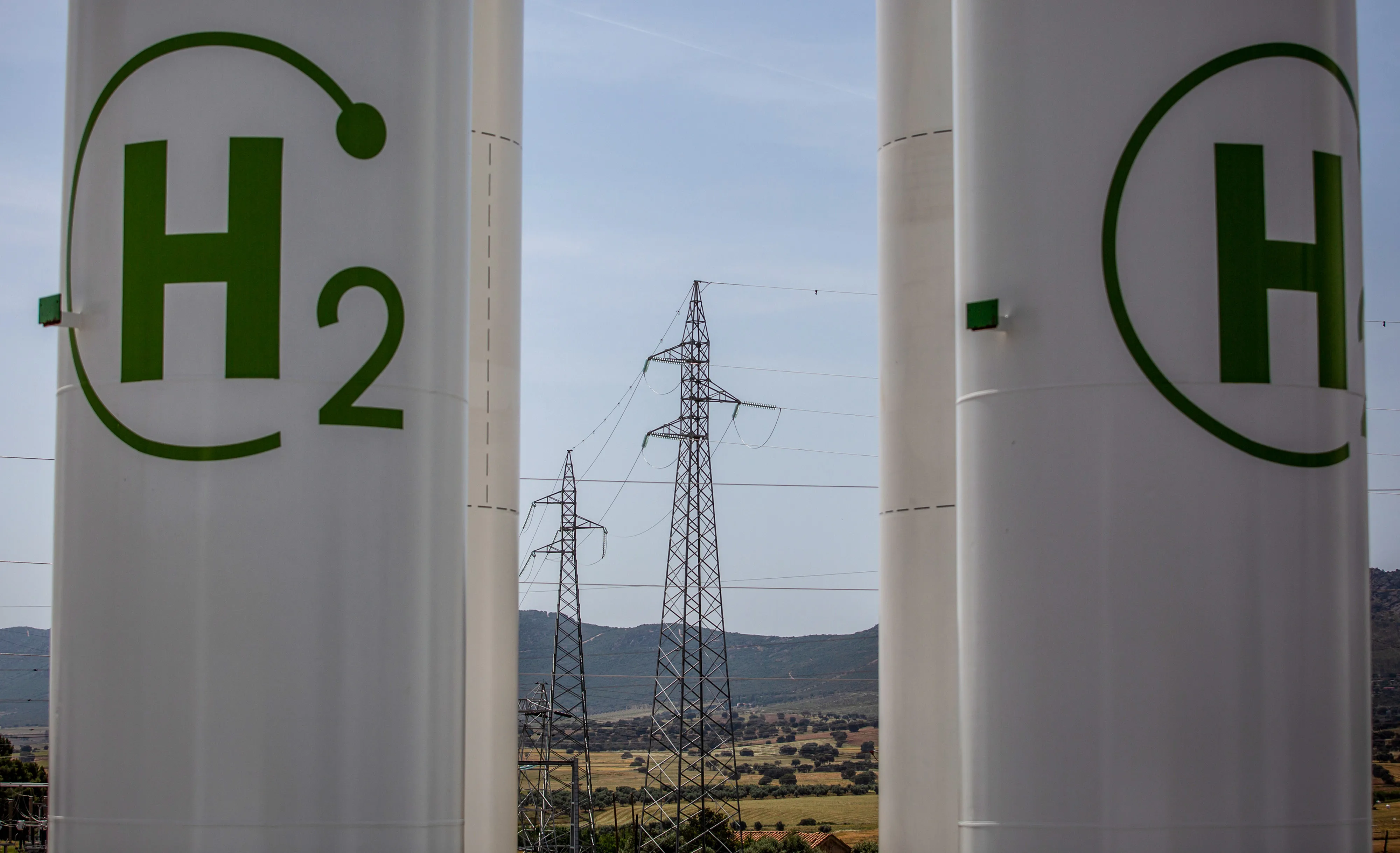 Hydrogen storage tanks at a green hydrogen plant in Puertollano, Spain.