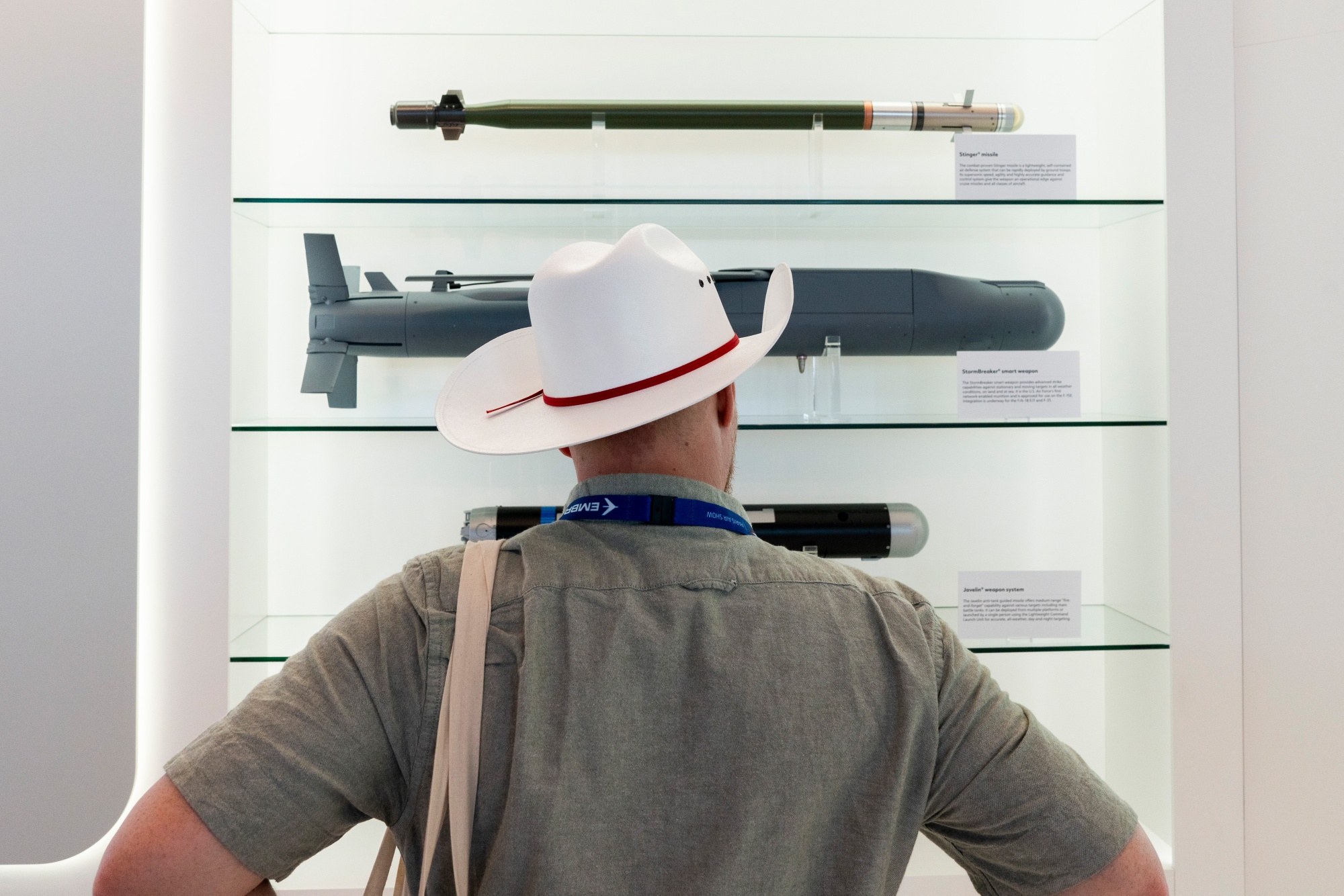 A visitor at military aviation technology in the RTX Corp. pavilion at the Paris Air Show in Paris, France, on Wednesday, June 18, 2025. The 55th Paris Air Show runs 16-20 June at Le Bourget airport.