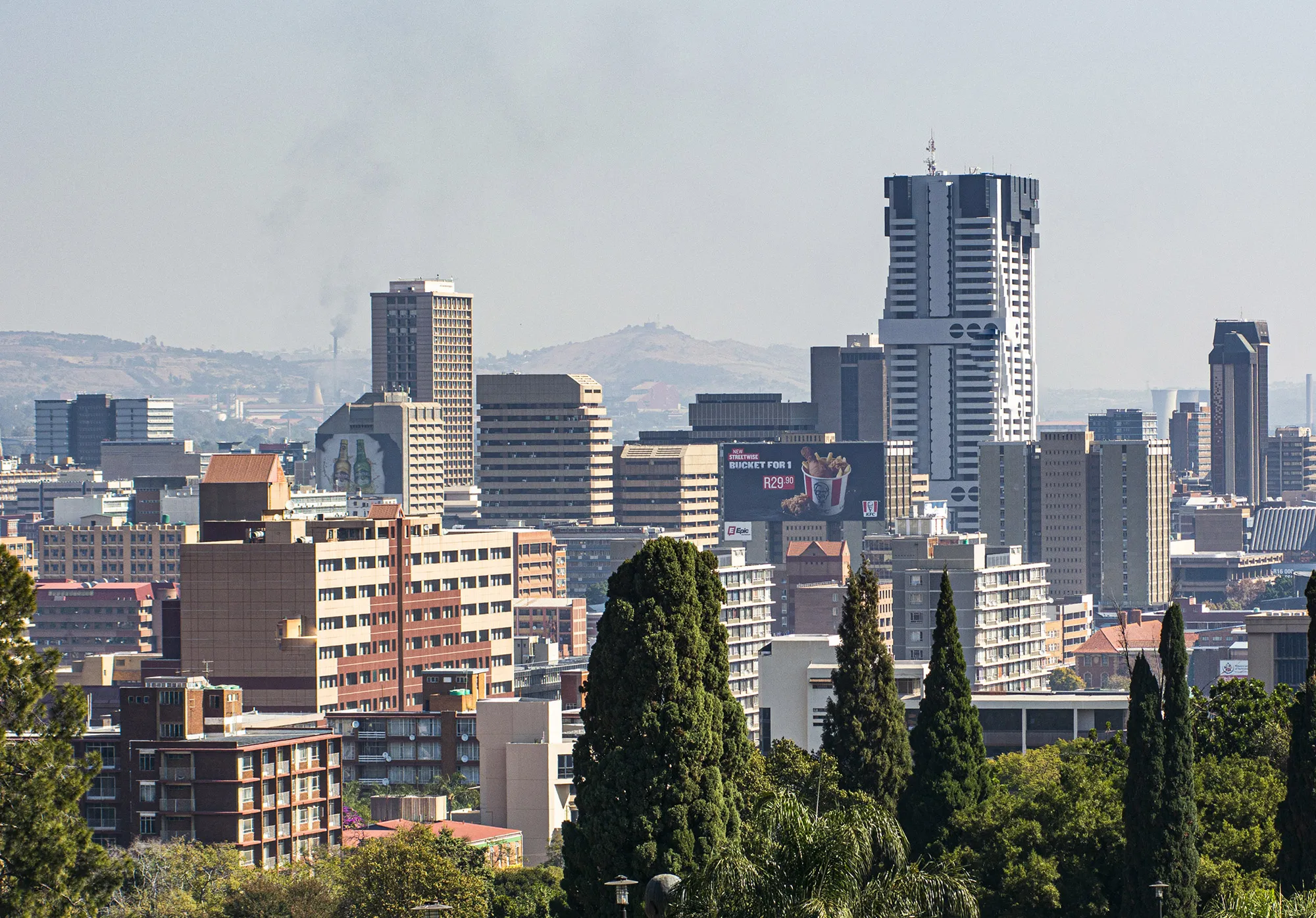 The South African Reserve Bank,&nbsp; right, stands on the skyline in Pretoria.