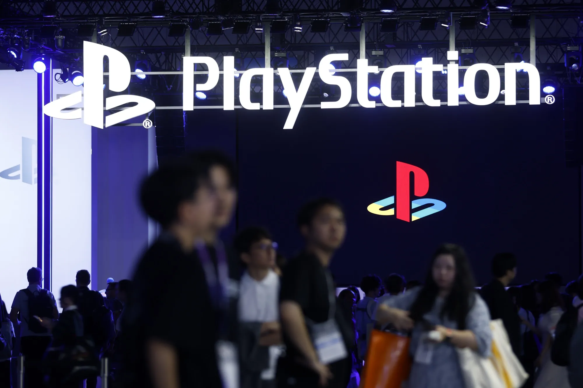 Signage for the Sony Group Corp. PlayStation video game console displayed at the Tokyo Game Show in Chiba, Japan, on Thursday, Sept. 25, 2025.&nbsp;