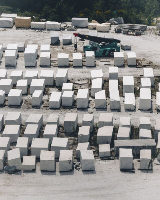 Blocks of white Carrara marble.